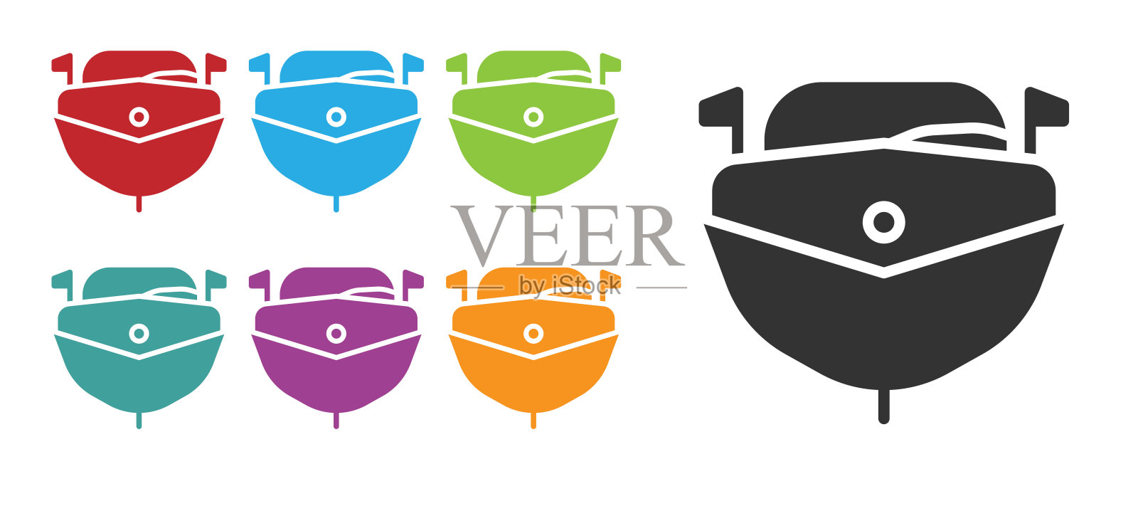 黑色快艇图标孤立在白色背景上。设置图标丰富多彩。矢量图插画图片素材