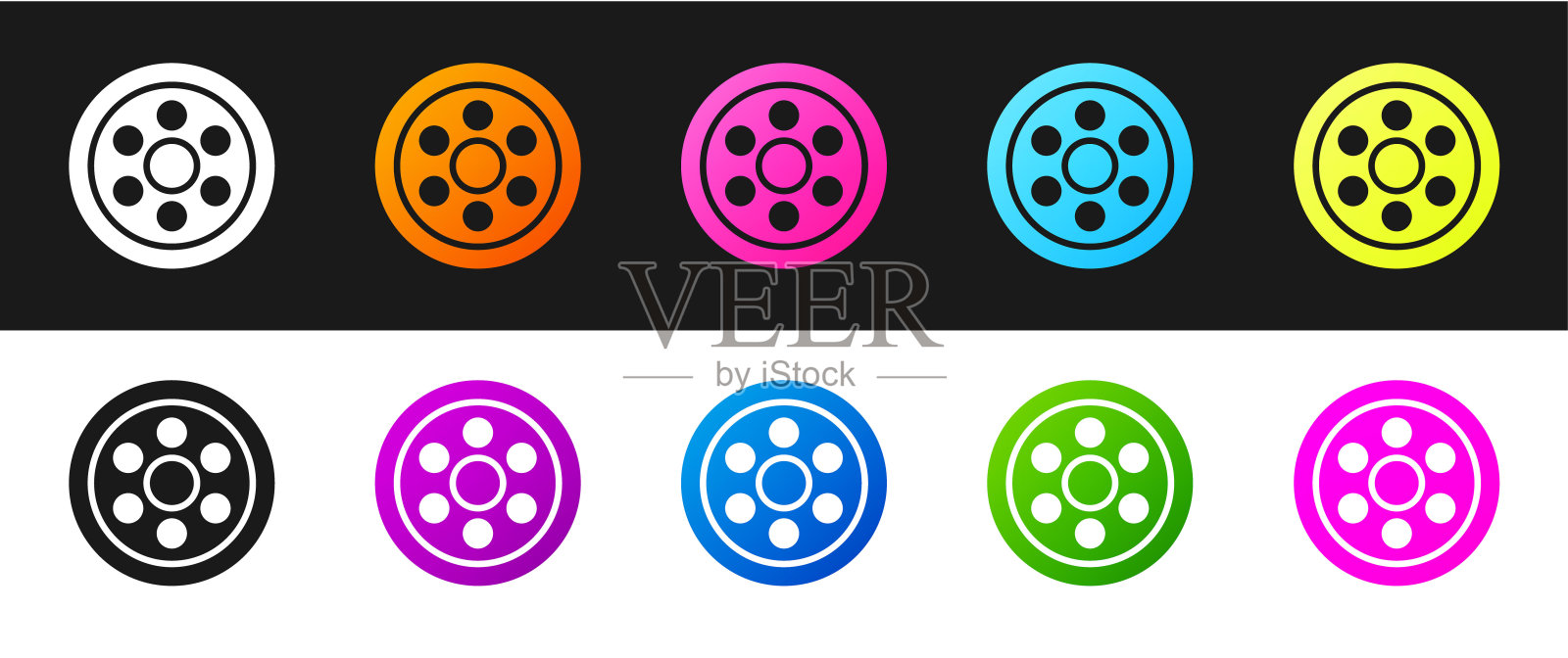 设置合金车轮的汽车图标隔离在黑色和白色背景。矢量图插画图片素材