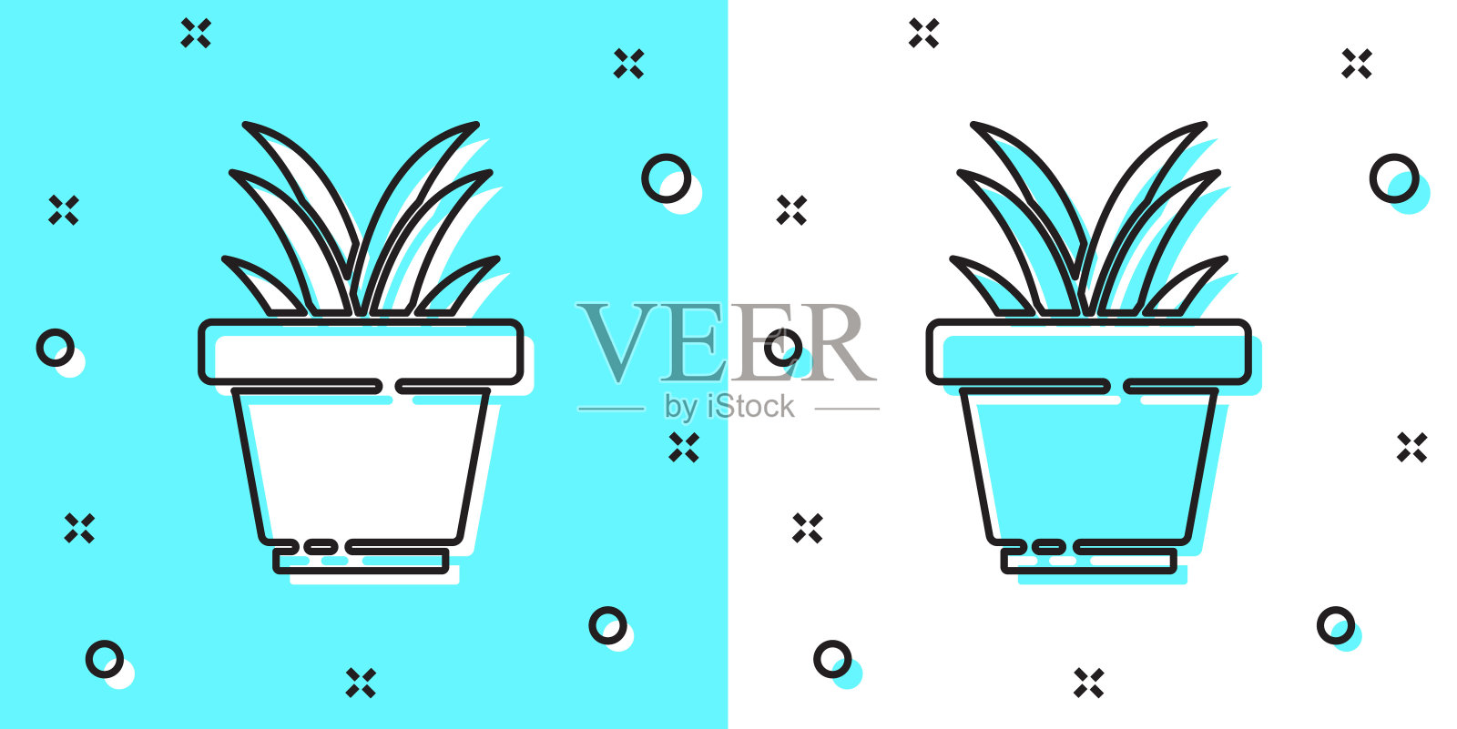 花在盆图标孤立在绿色和白色的背景。盆栽植物。盆栽植物标志。随机动态形状。矢量图插画图片素材