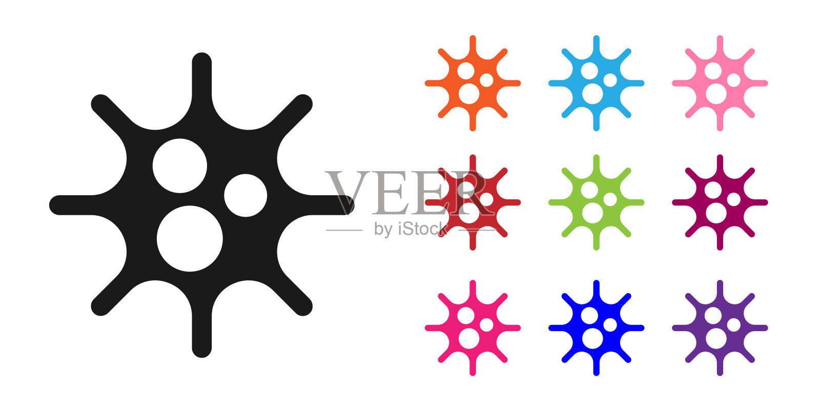 黑色病毒图标隔离在白色背景上。2019 - ncov冠状病毒。细菌和细菌，细胞癌，微生物，真菌。设置图标丰富多彩。矢量图图标素材