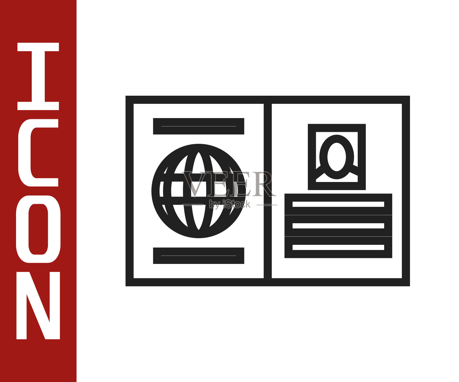 黑线护照，生物数据图标隔离在白色背景。身份证明文件。矢量图插画图片素材