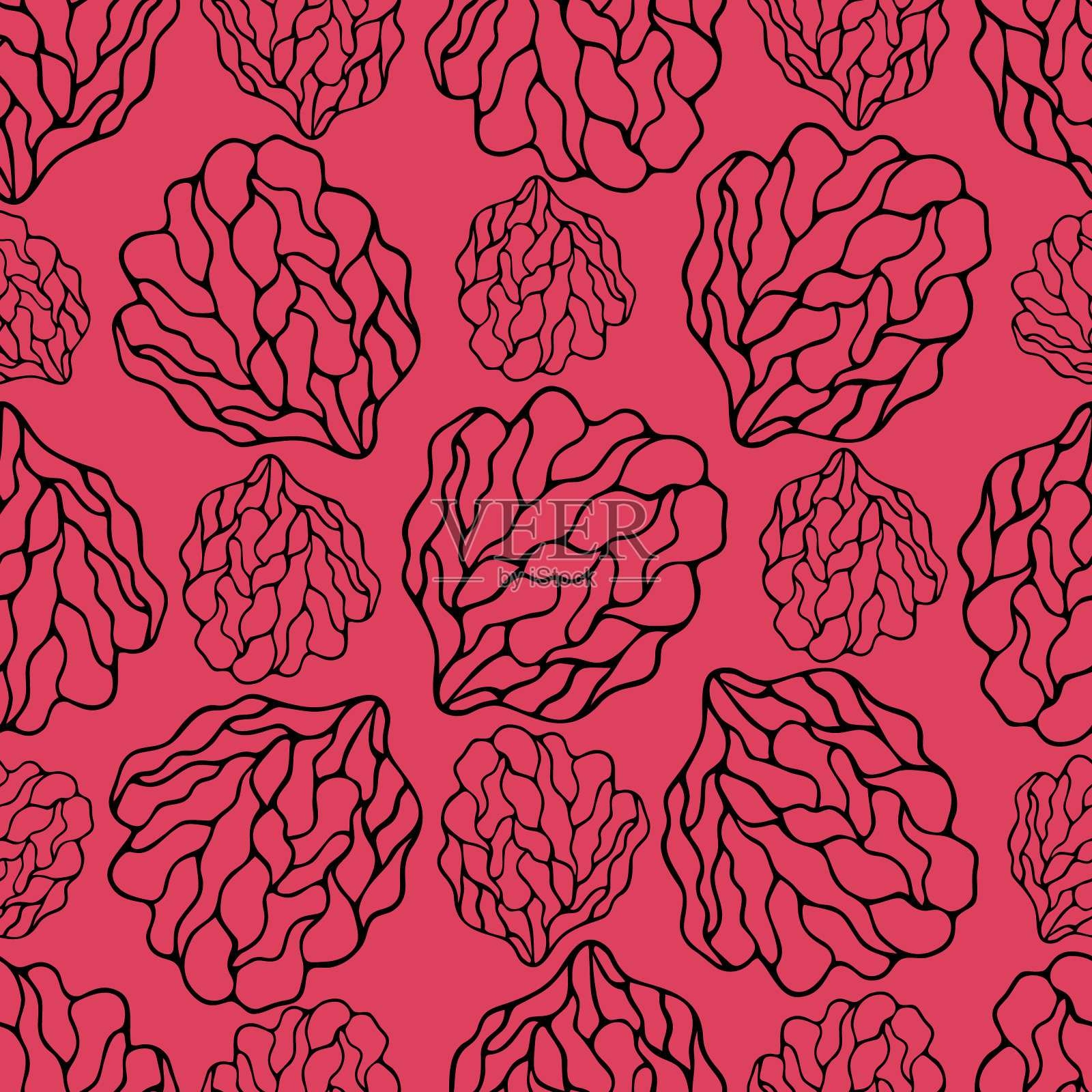 珊瑚礁。无尽的矢量图案在一个珊瑚孤立的背景。海海绵。手绘的风格。优雅的无缝的点缀。构思纺织品，包装纸，封面，背景，墙纸。插画图片素材