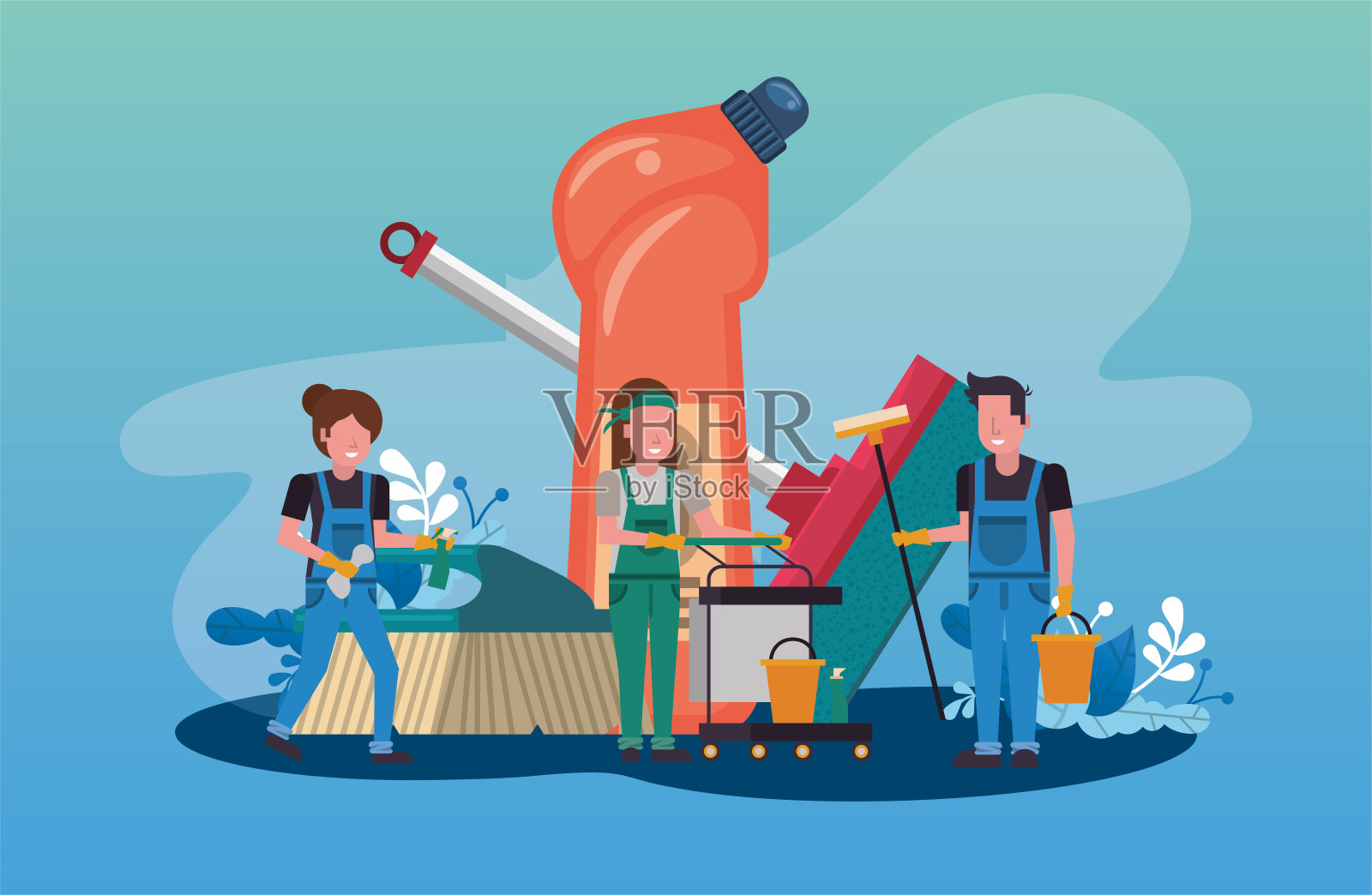 使用家政工具的人会给你的房子消毒插画图片素材