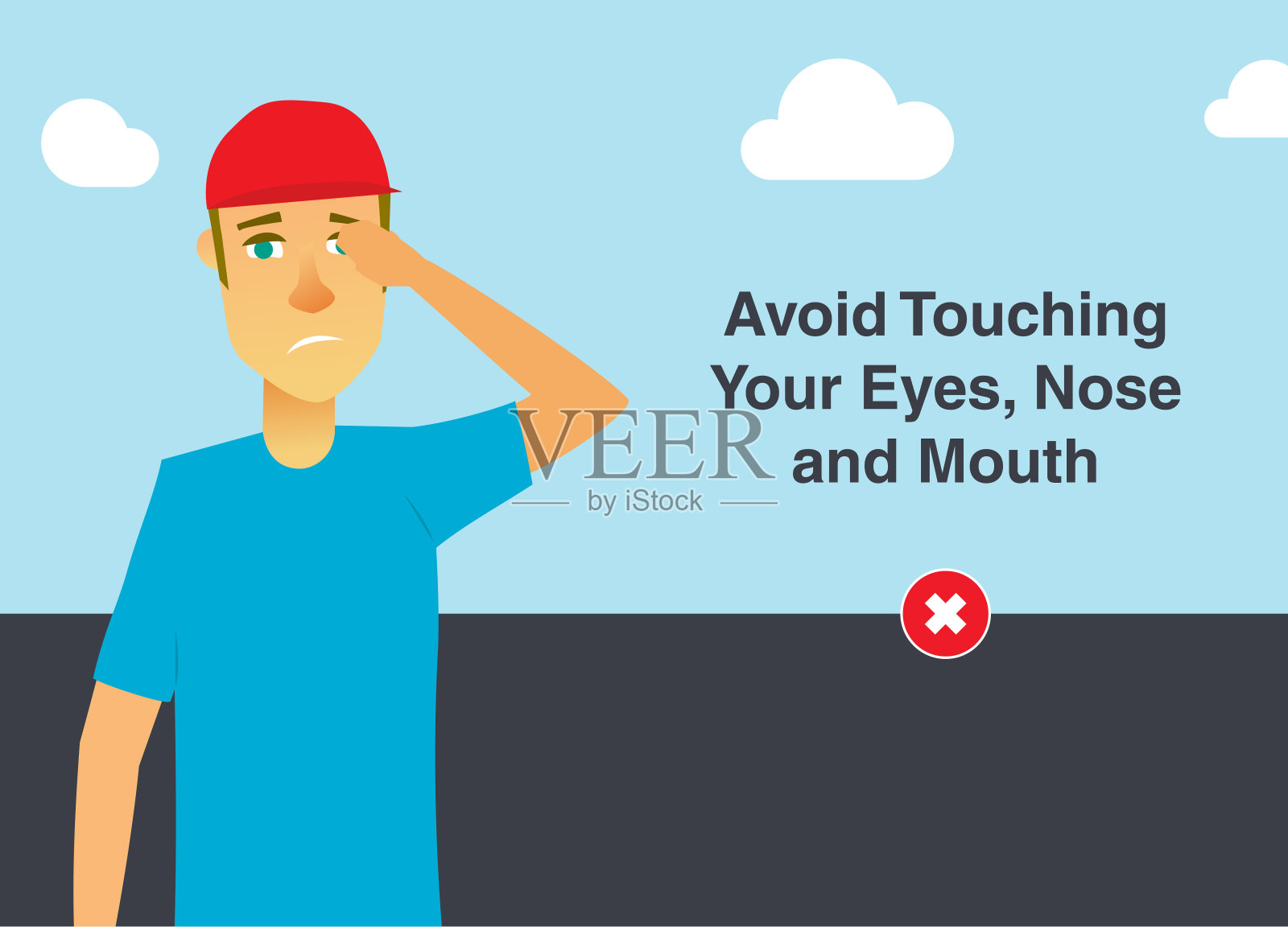 男人触摸眼睛的插图。防止病毒传播。插画图片素材