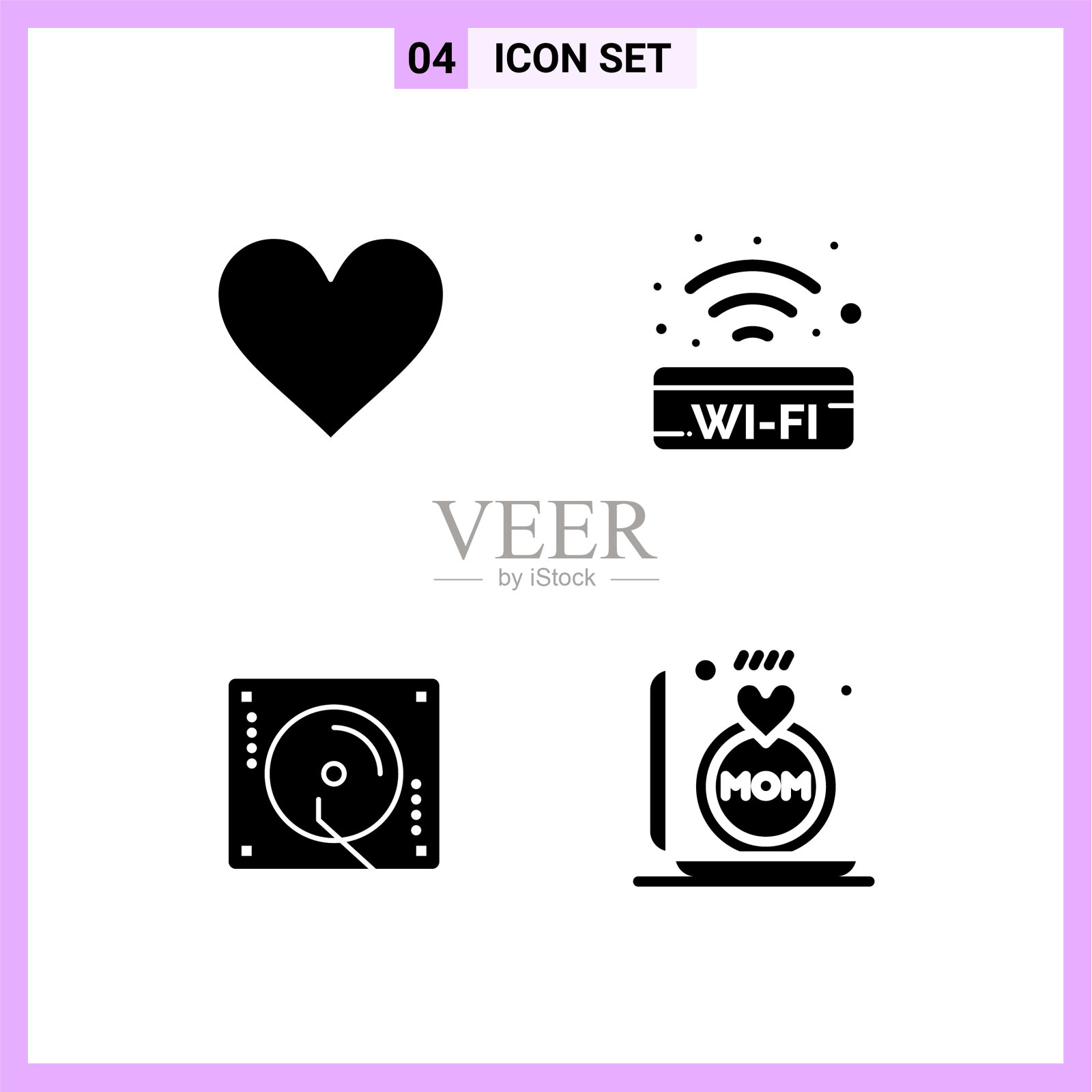 4个图标在固体风格的符号符号在白色图标素材