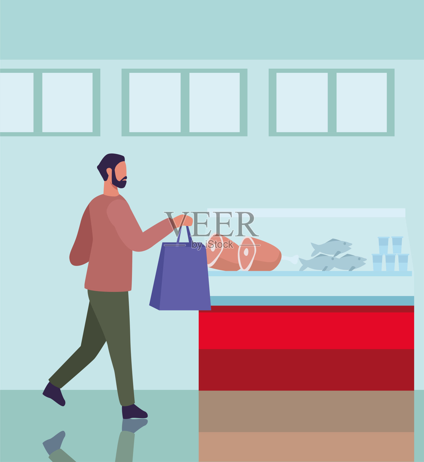 年轻人购物肉活动性格插画图片素材