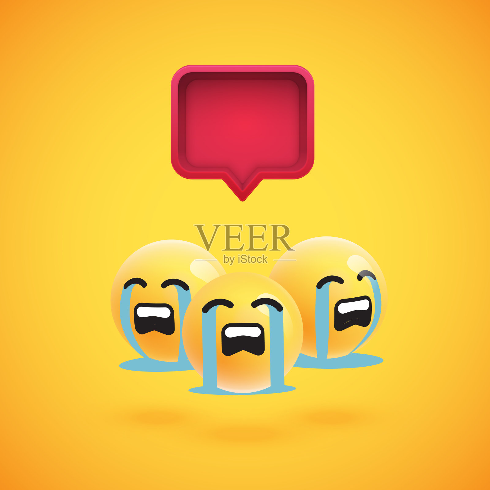 一组高细节的黄色表情符号与3D语音气泡，矢量插图插画图片素材