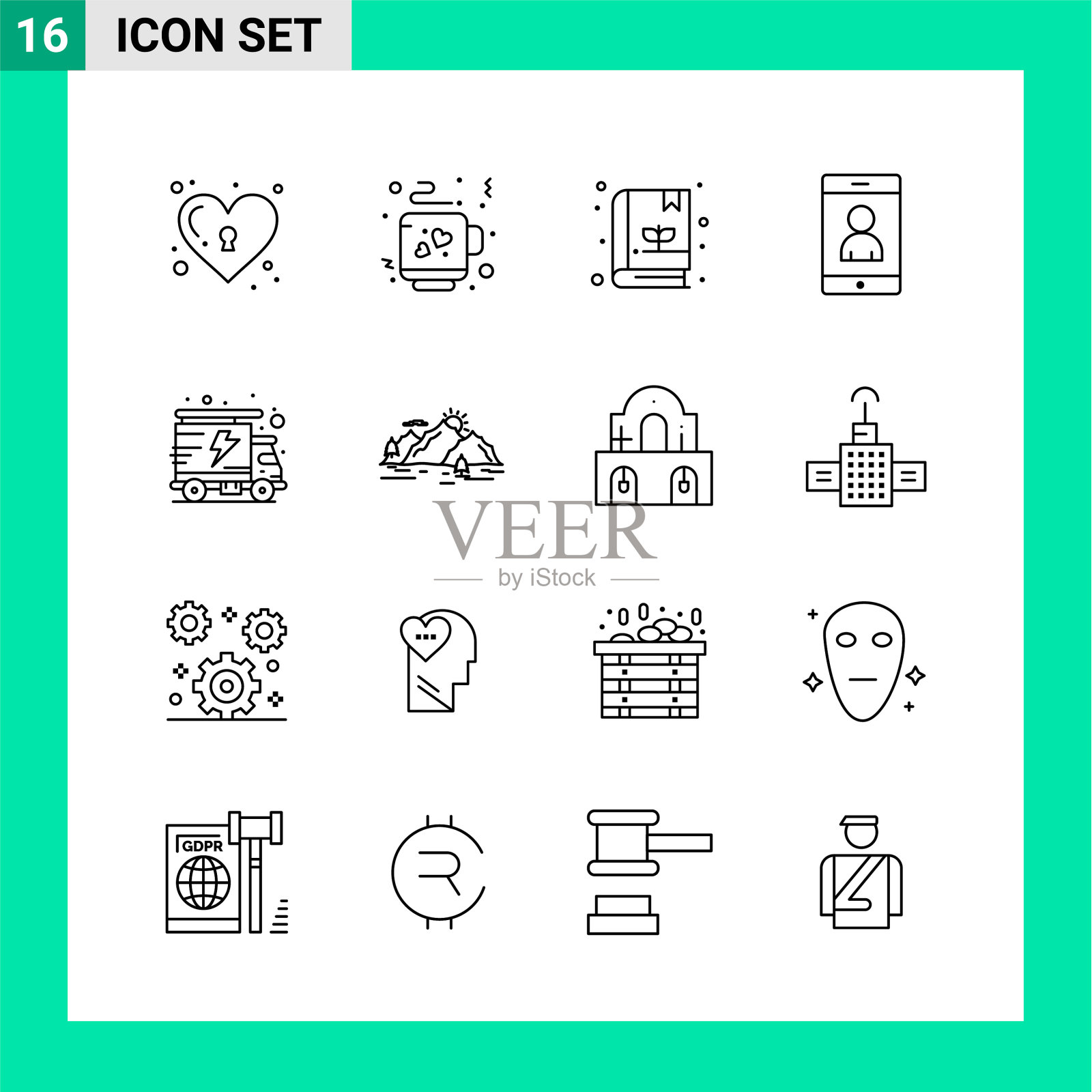 包16行样式图标设置轮廓符号图标素材