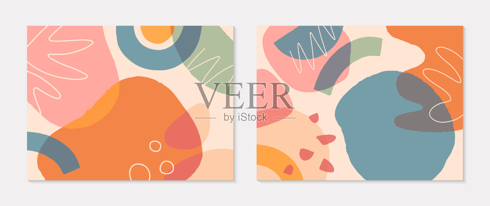 一套现代向量拼贴与手绘有机形状，纹理和图形元素设计模板素材