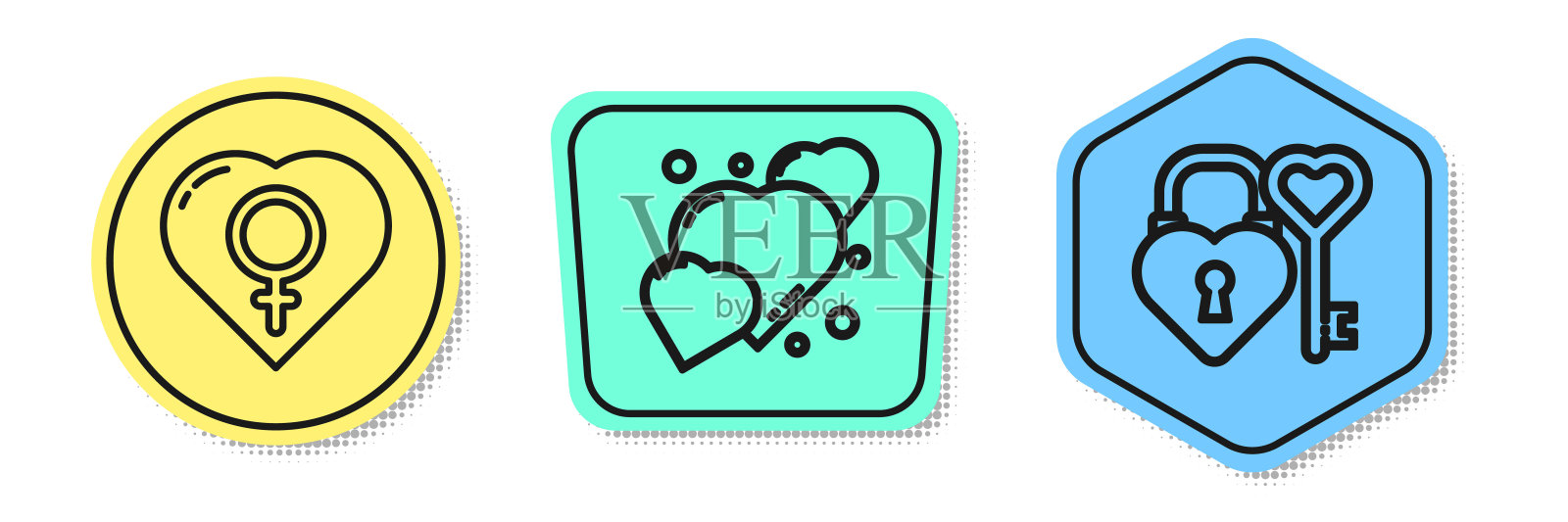 心与心，心与城堡，心的形状。颜色的形状。向量插画图片素材