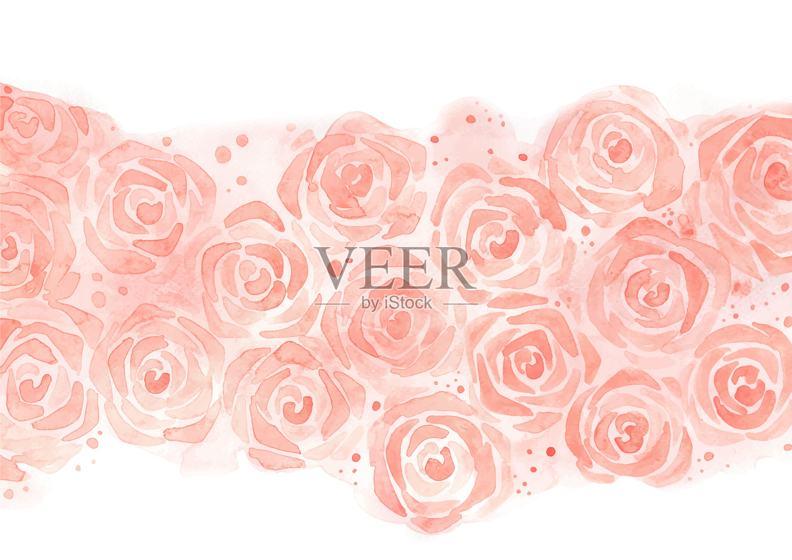 抽象粉红玫瑰花瓣水彩画框架插画图片素材