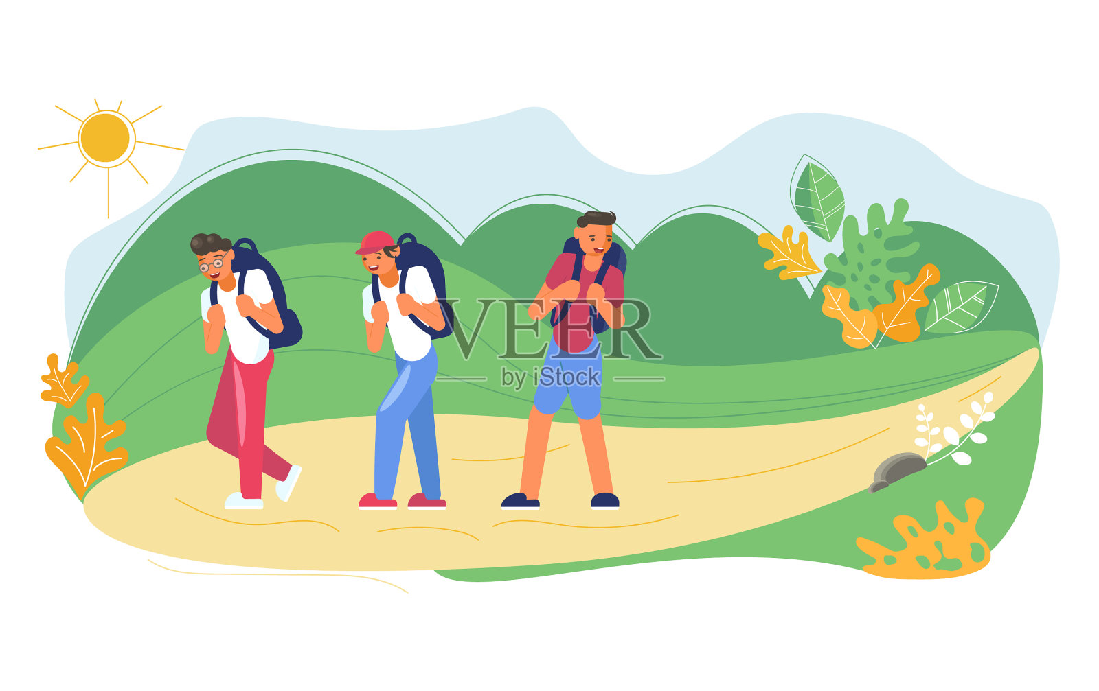 夏季户外活动徒步旅行设计元素图片