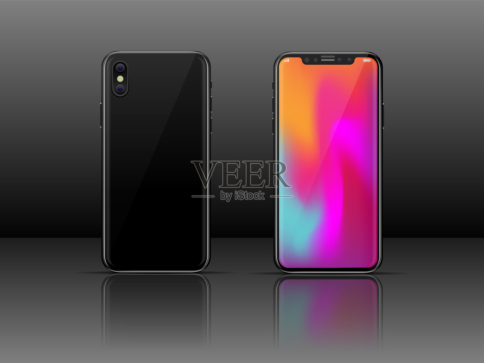 现实的新潮流黑色智能手机与插画图片素材