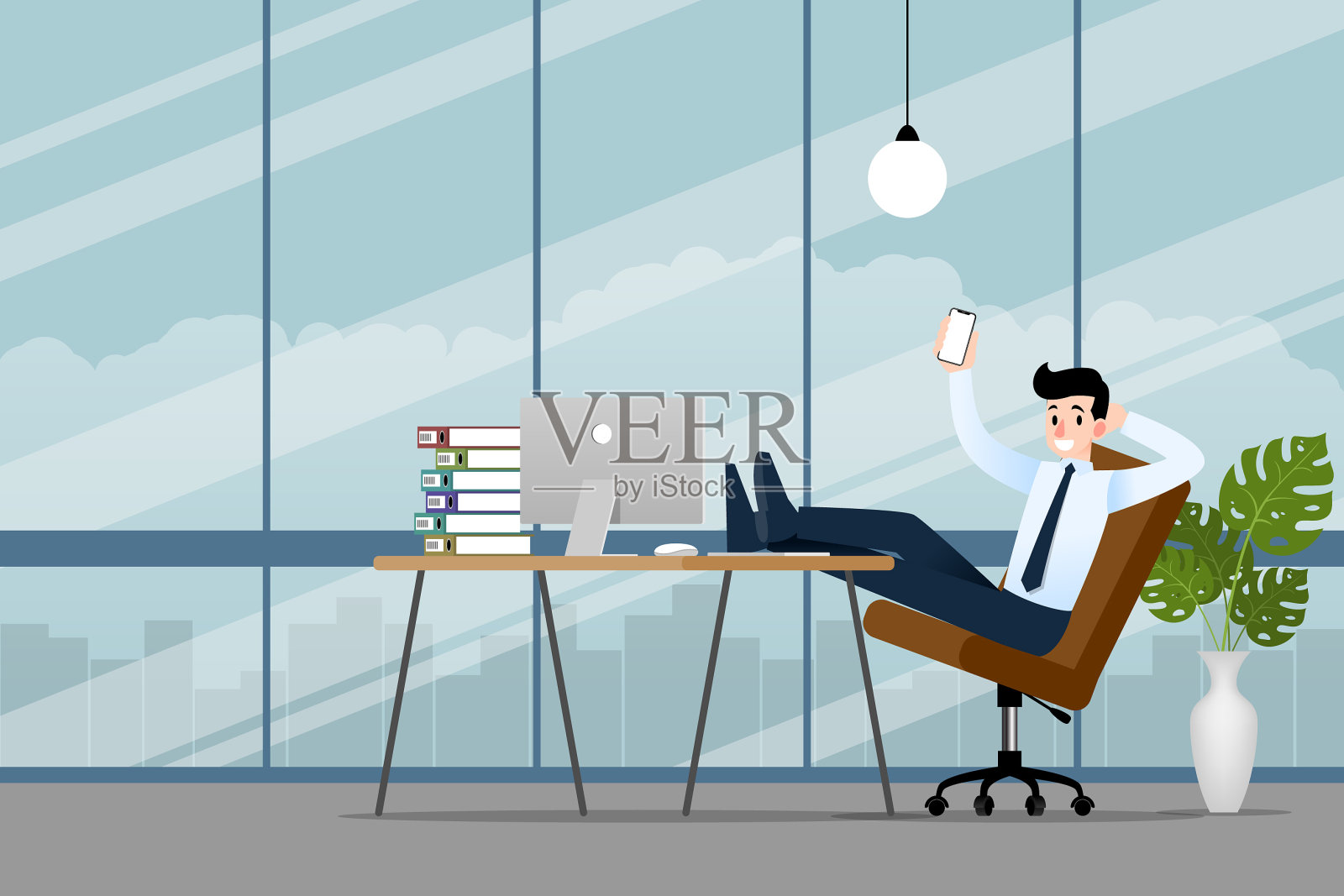 在办公室工作的快乐商人插画图片素材