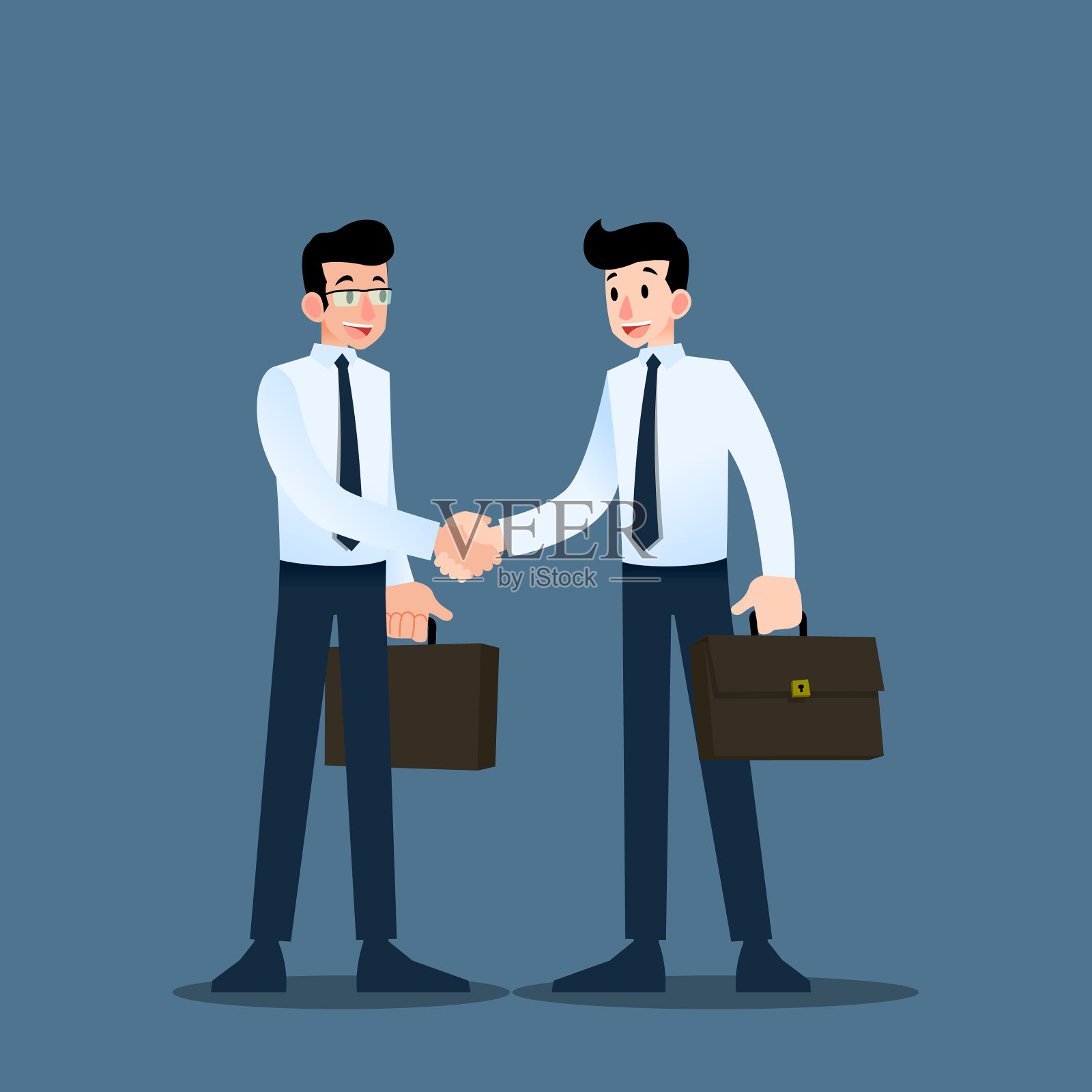 两位商人站在那里，互相握手插画图片素材