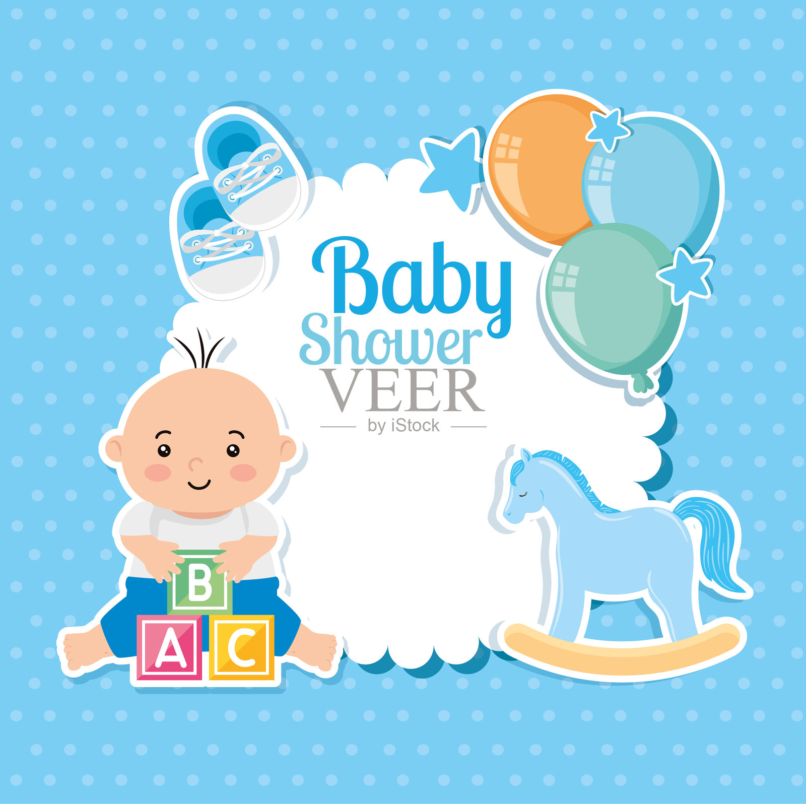 有宝宝和装饰的沐浴卡插画图片素材