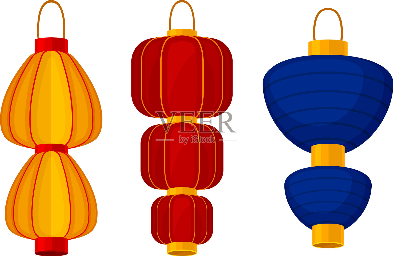 红色中国圆形和方形悬挂插画图片素材