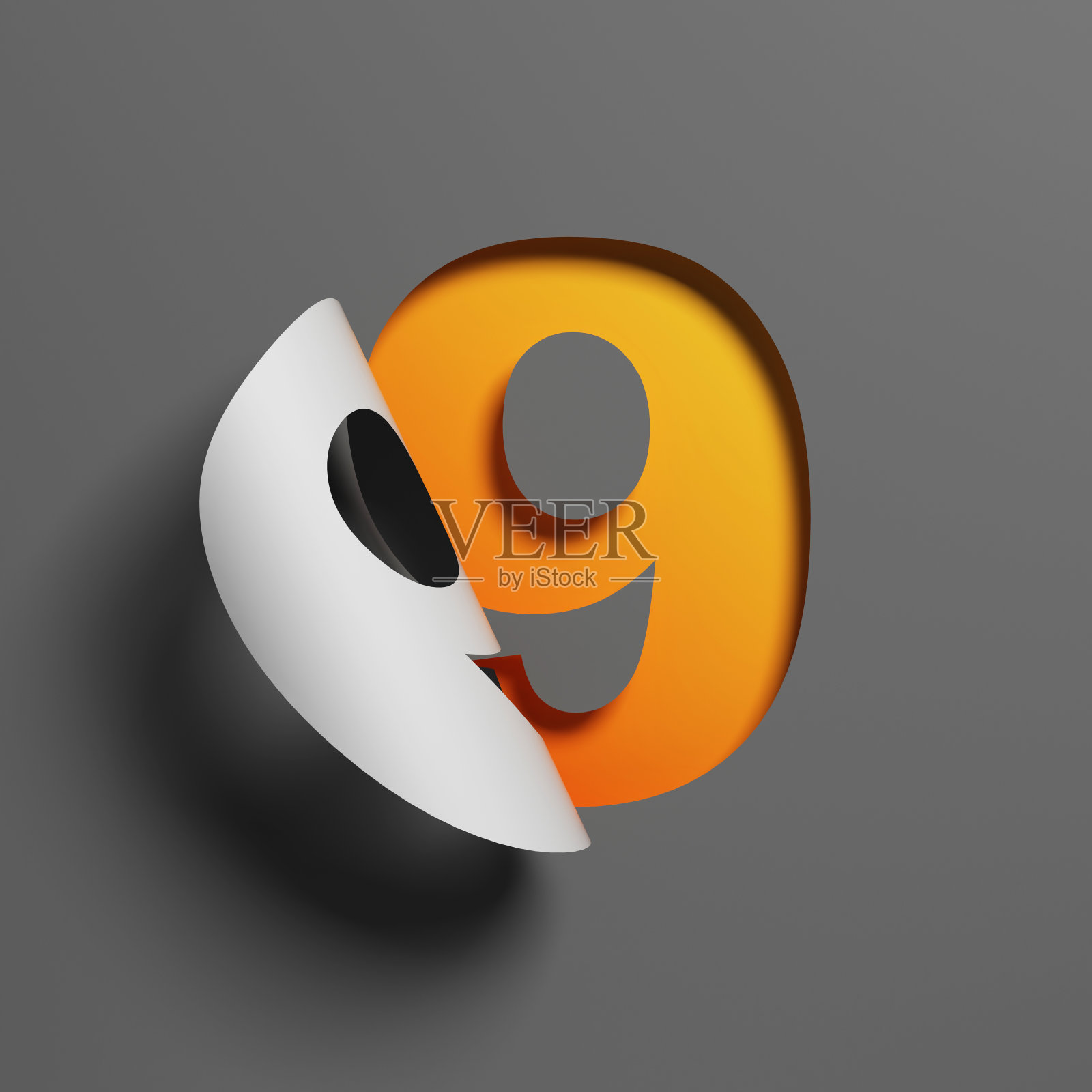 卷曲纸字体3d渲染数字9照片摄影图片