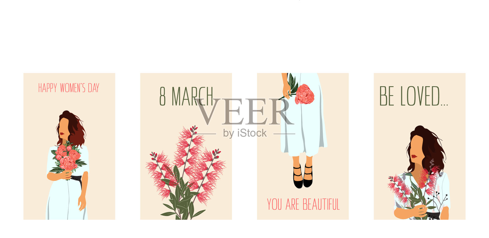 以女人和鲜花为主题插画图片素材