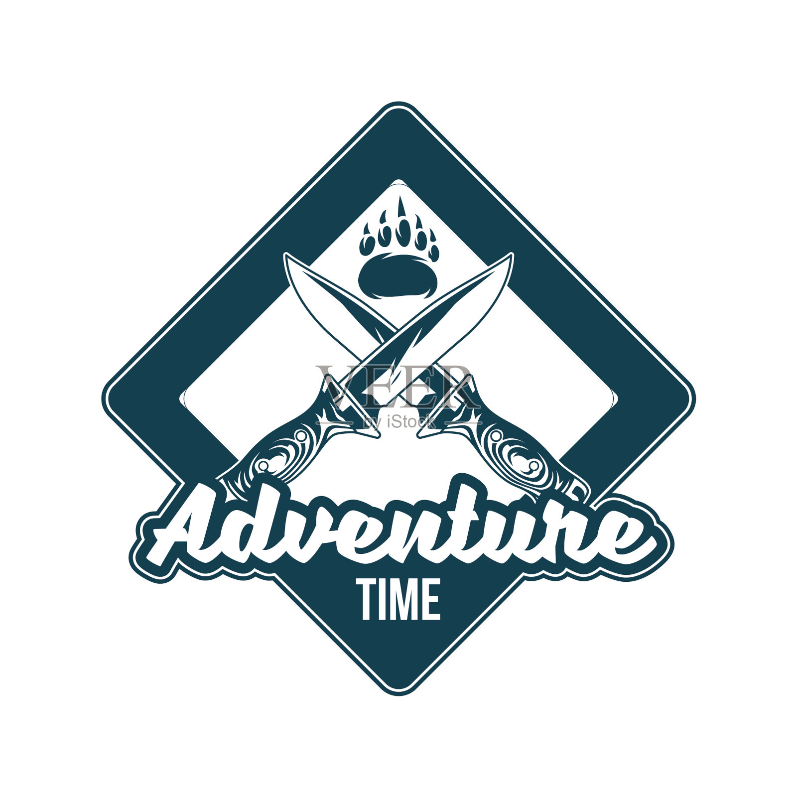 老式徽章，两把旧刀，一个十字架设计元素图片