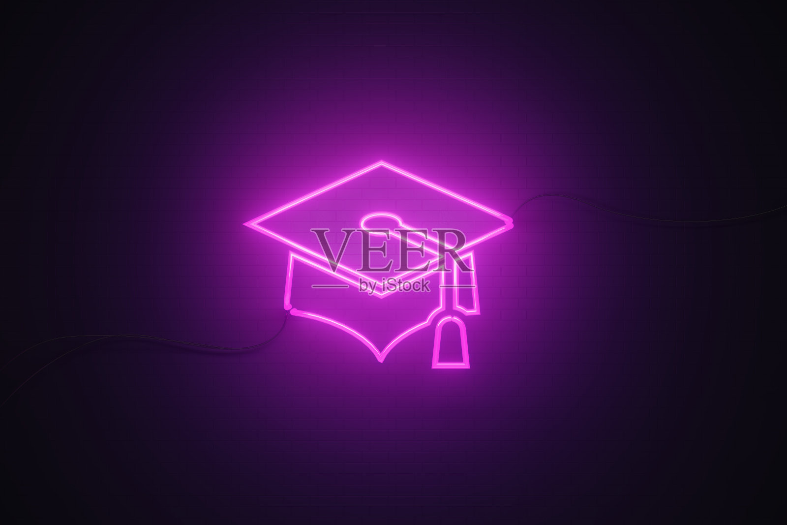 紫色霓虹灯在黑色墙壁上绘制的流苏-网络概念研讨会照片摄影图片