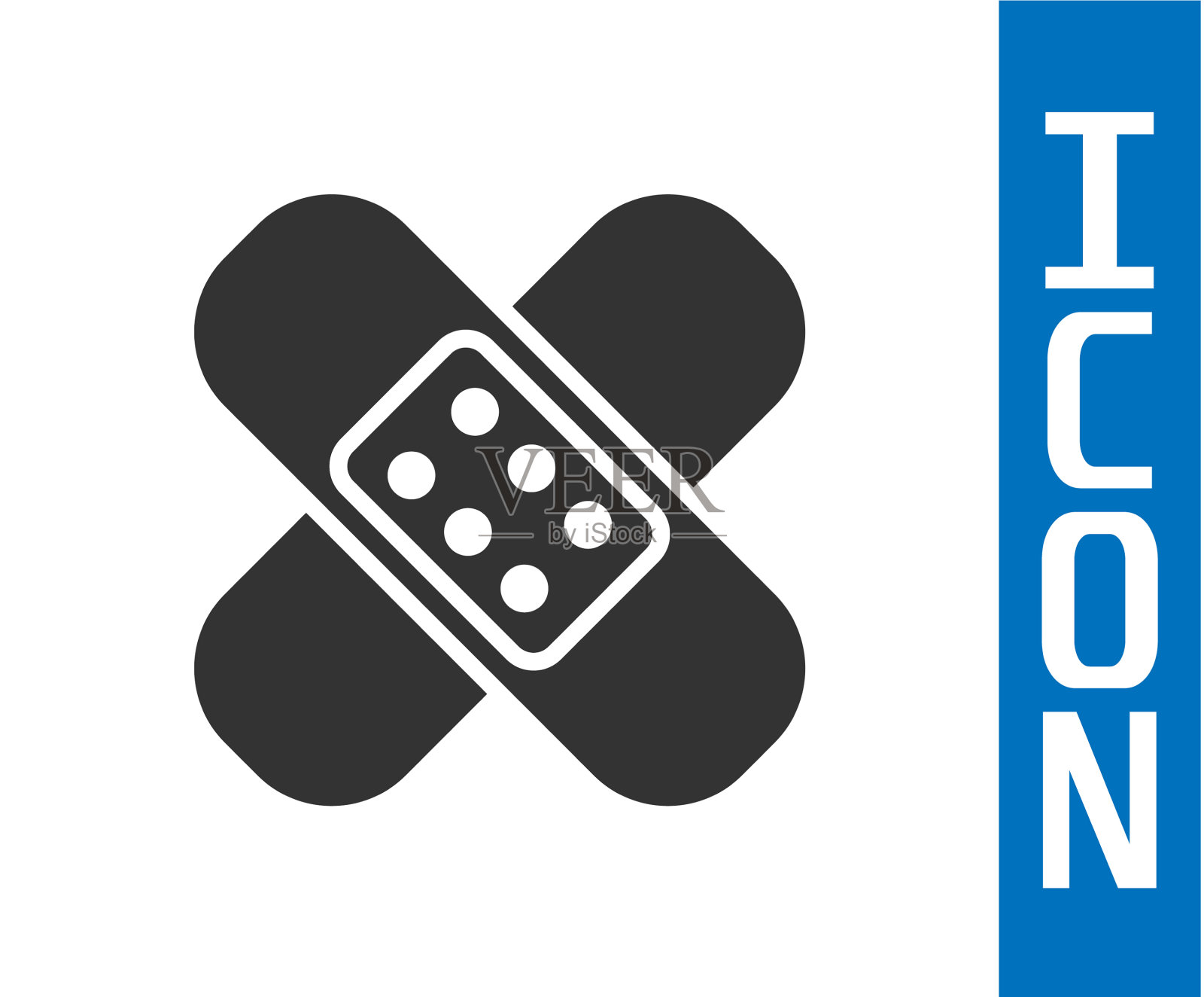 灰色交叉绷带石膏图标隔离上插画图片素材