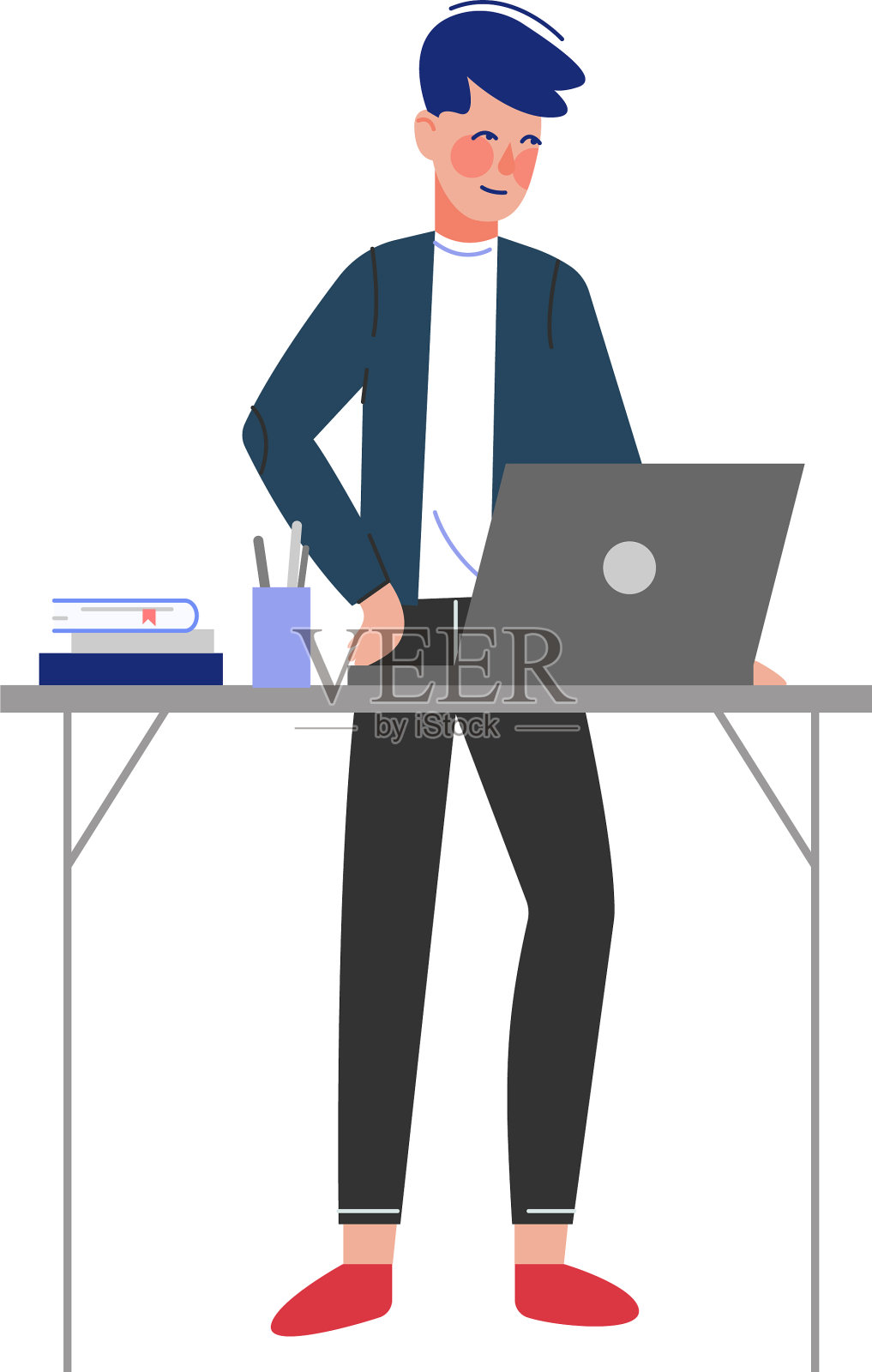 商人站在桌边工作设计元素图片