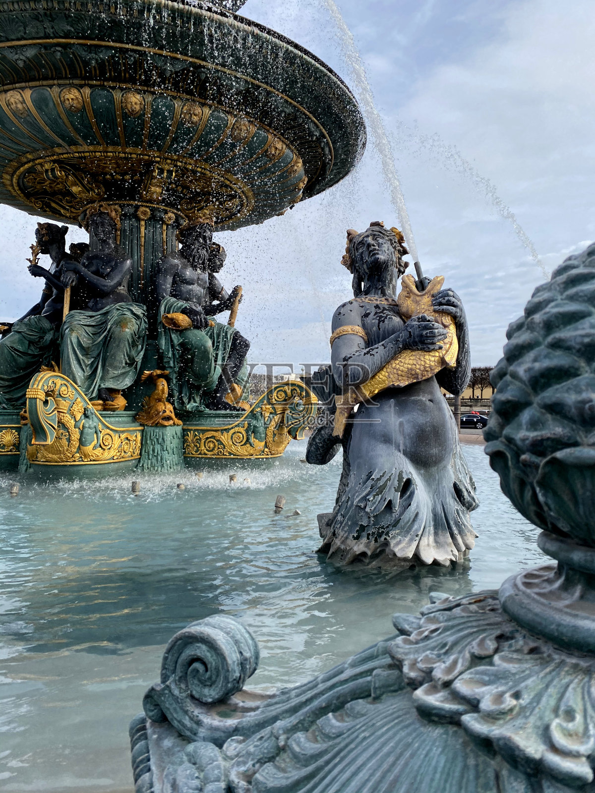海洋喷泉细节，协和式广场，巴黎，法国-方丹des mers，广场的协和式，巴黎照片摄影图片