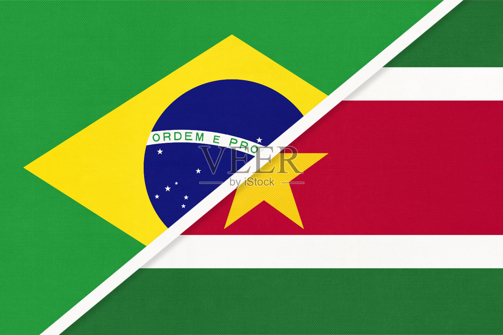 巴西和苏里南两国象征纺织品国旗。两个美国国家之间的冠军。插画图片素材