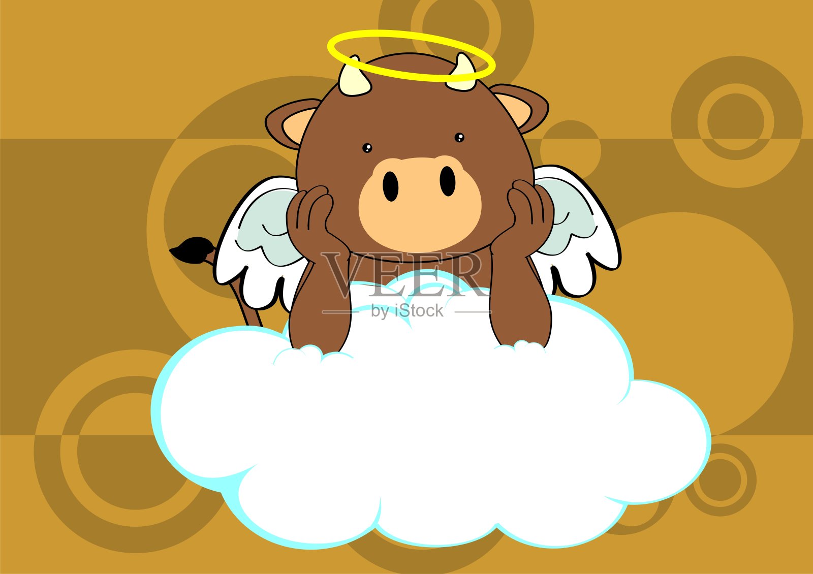 小天使丘比特卡通牛云背景插画图片素材