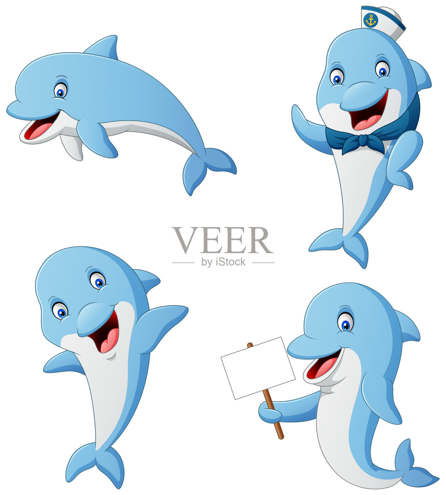 一组不同姿势的海豚卡通设计元素图片