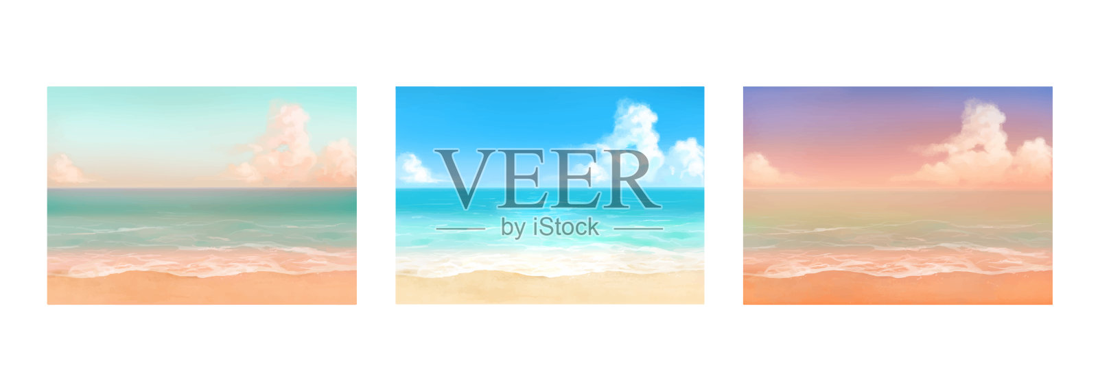 矢量插图的热带海滩在各种场景。插画图片素材