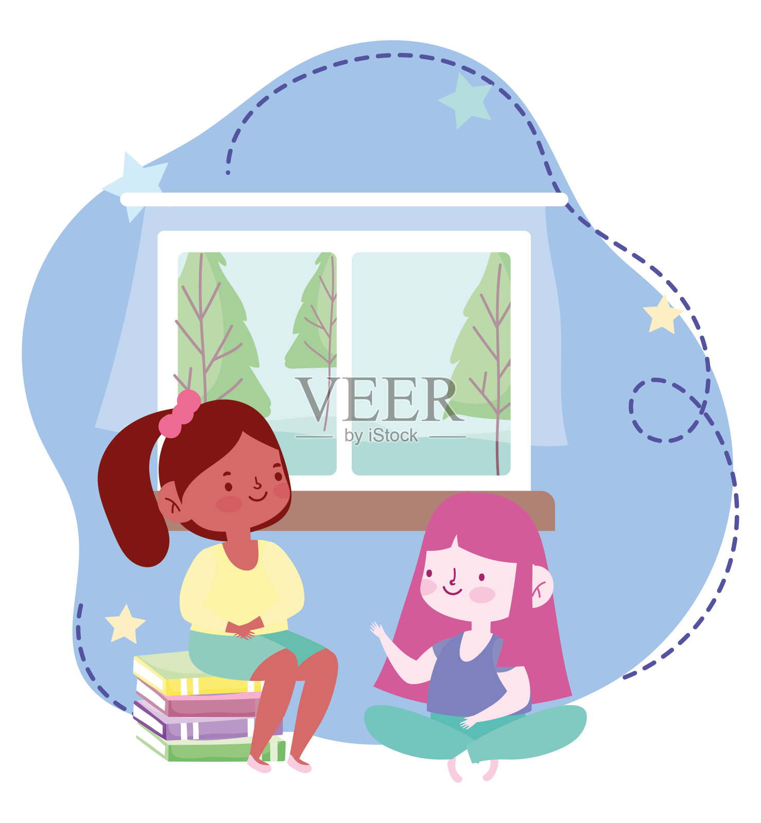 在线教育，女学生带书在房间在家，网站和移动培训课程插画图片素材