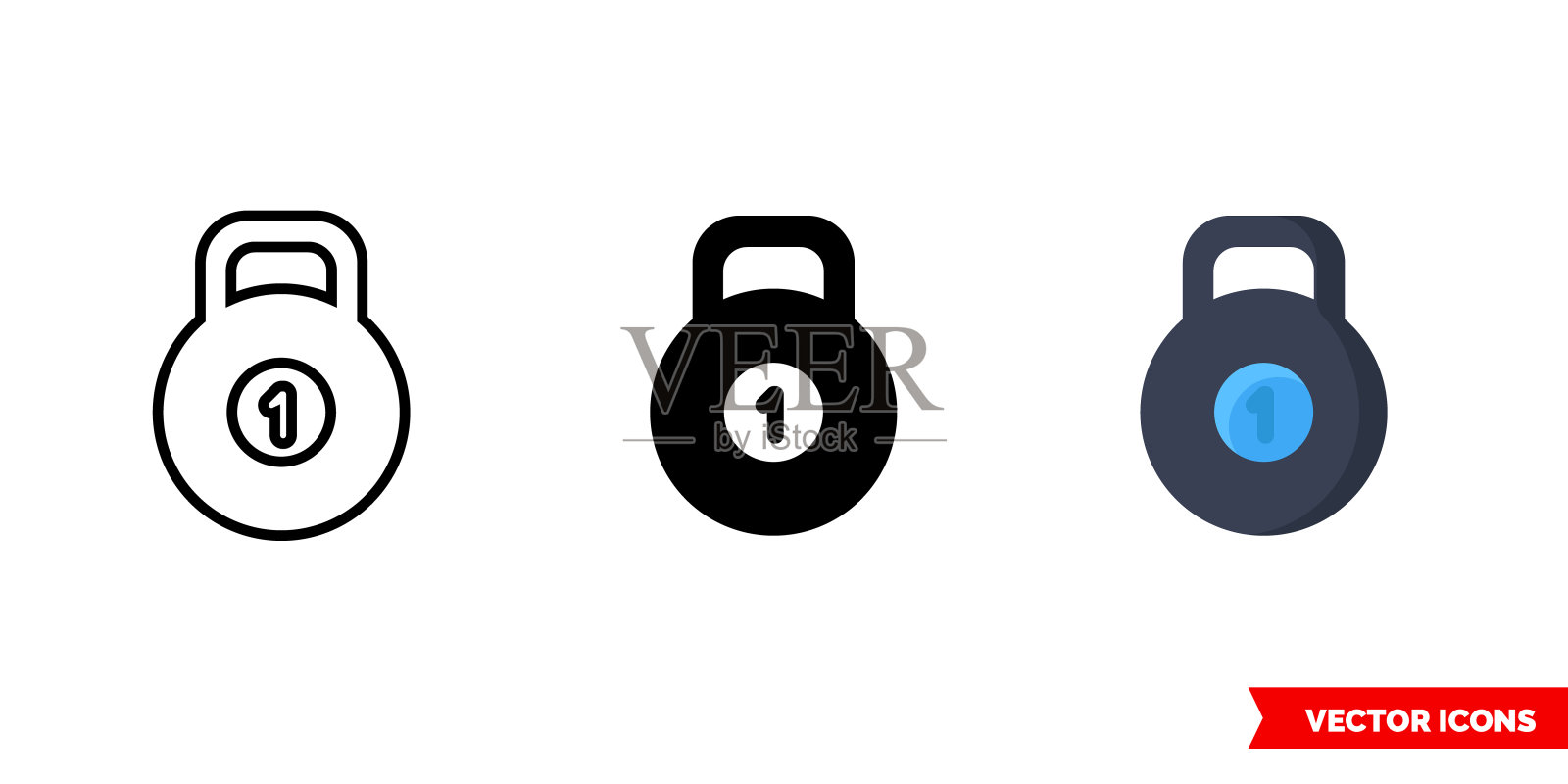 壶铃图标的3种类型。孤立向量符号符号图标素材