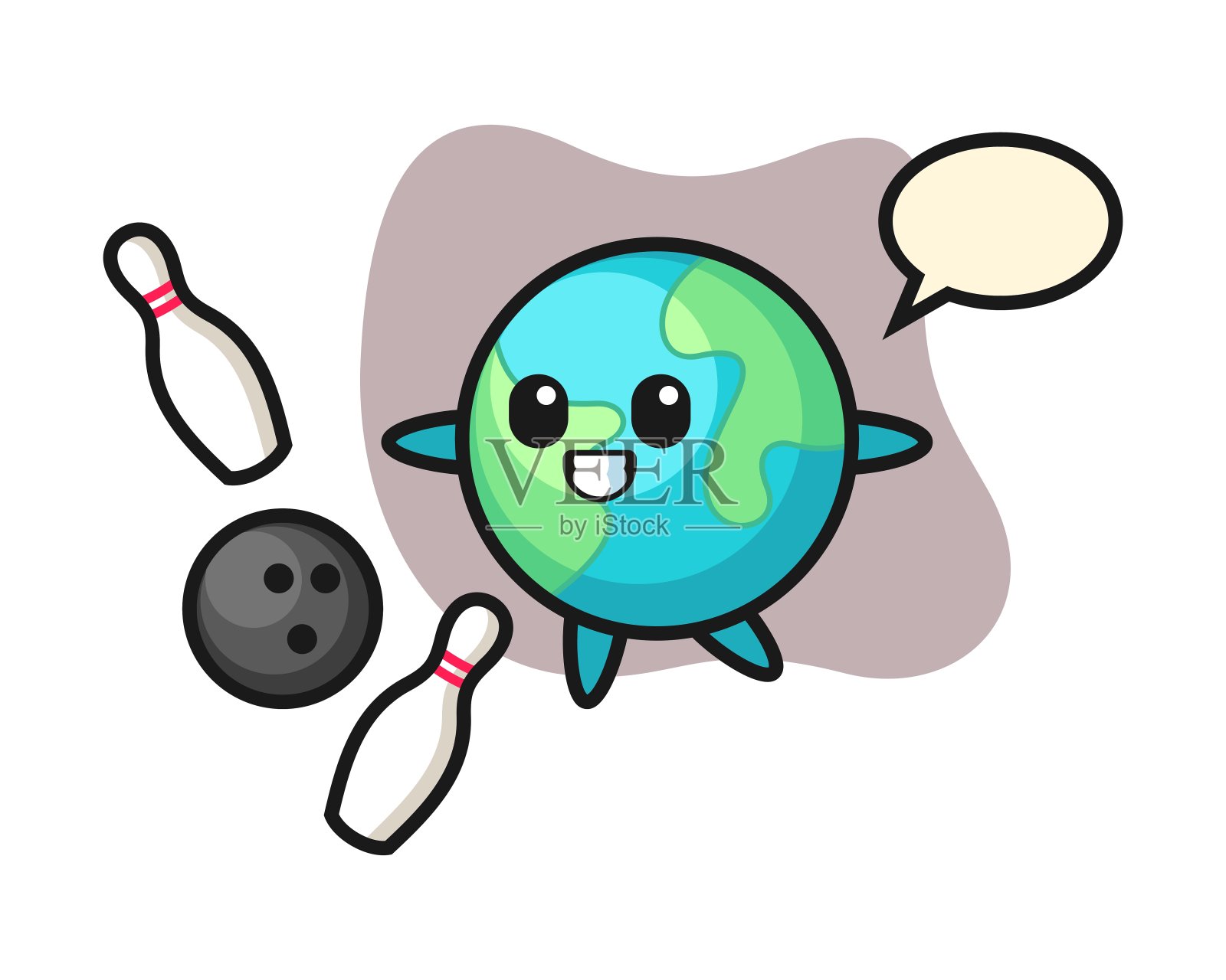地球卡通打保龄球插画图片素材