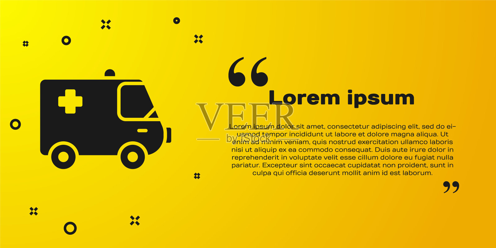 黑色救护车和紧急车辆图标孤立在黄色背景上。救护车医疗后送。矢量图插画图片素材