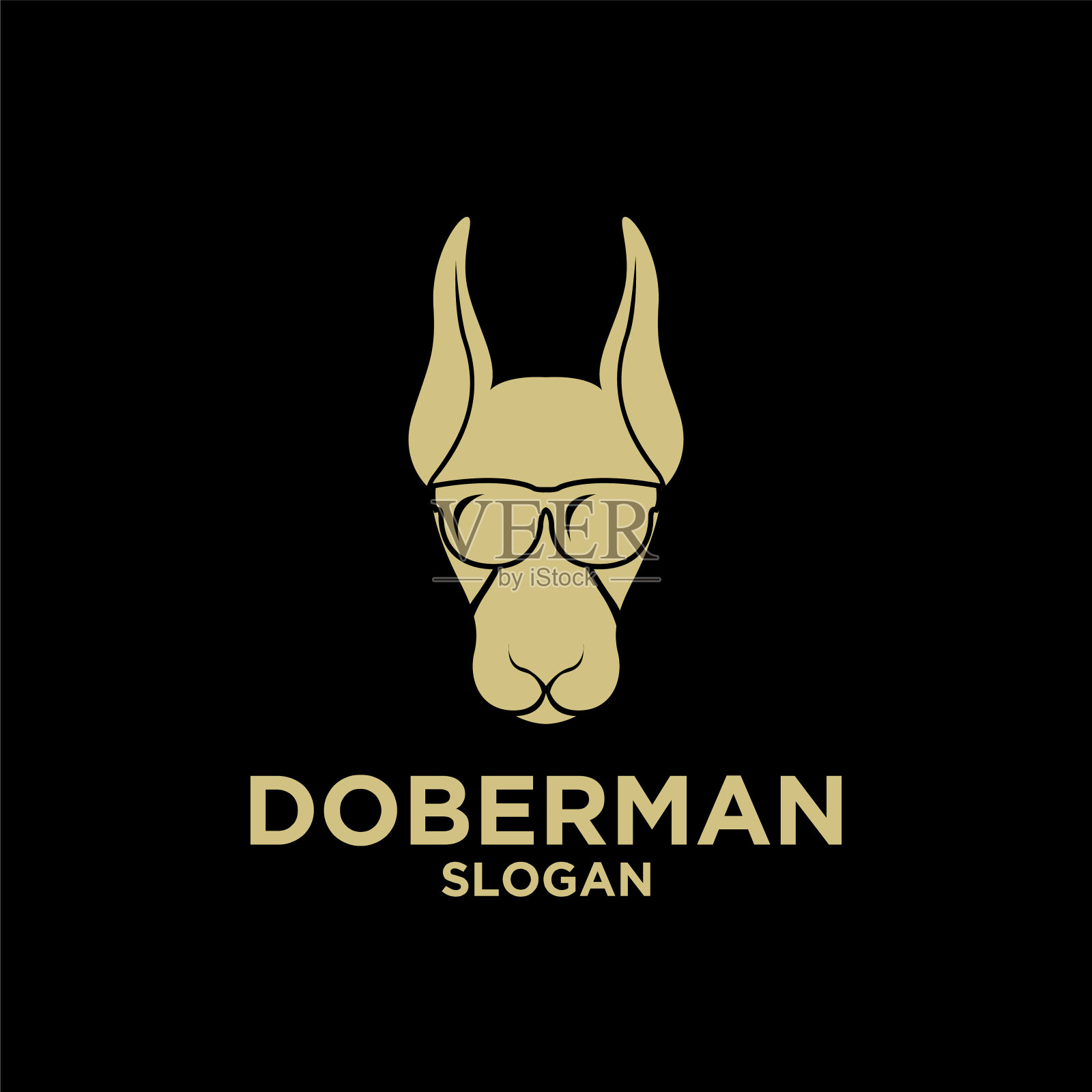 杜宾犬的头黑金色标志图标设计插画图片素材