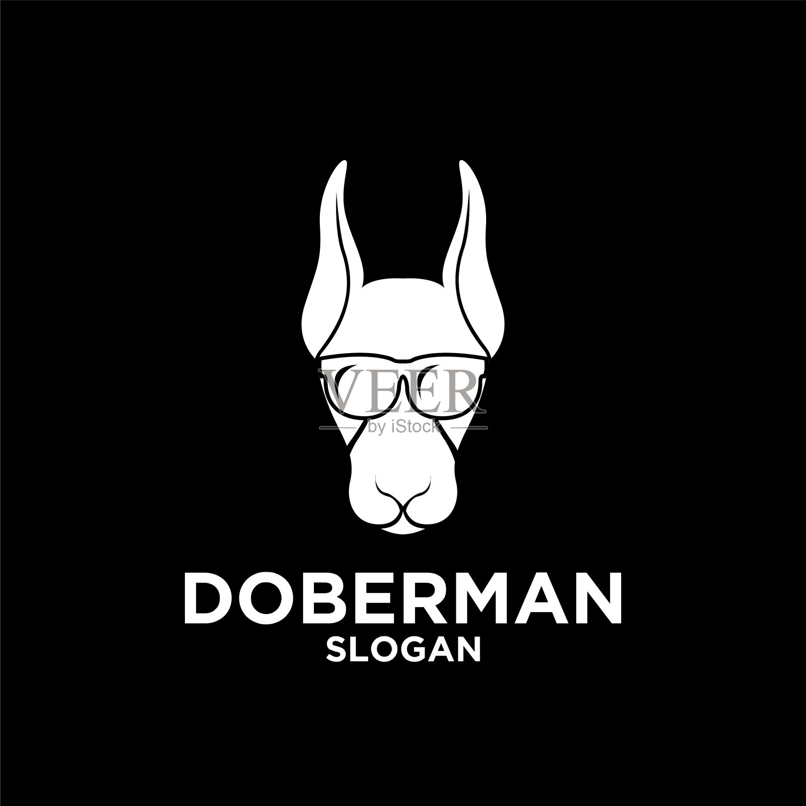 杜宾犬头部黑白标志图标设计插画图片素材