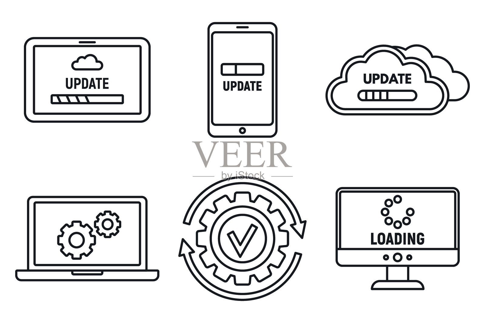 电脑系统更新图标设置，轮廓样式图标素材