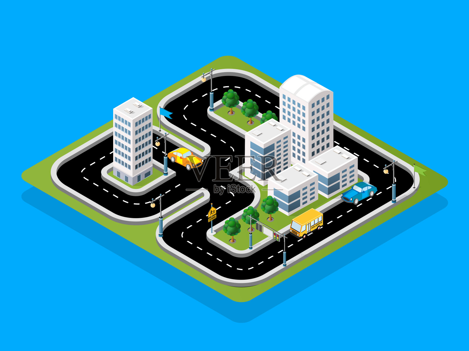 等距3D插图赛道赛车与汽车插画图片素材