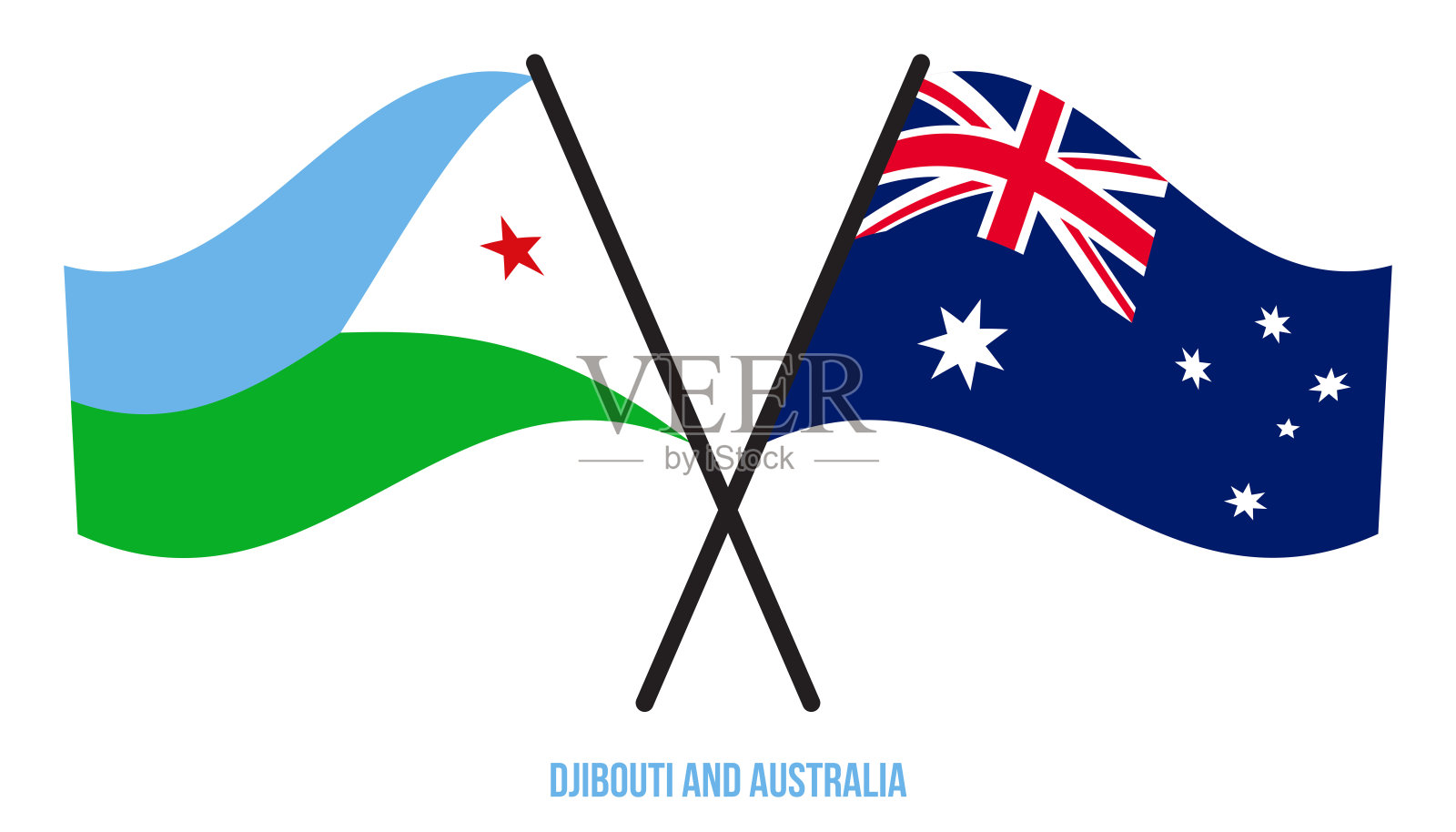 吉布提和澳大利亚国旗交叉和挥舞平风格。官方的比例。正确的颜色。设计元素图片