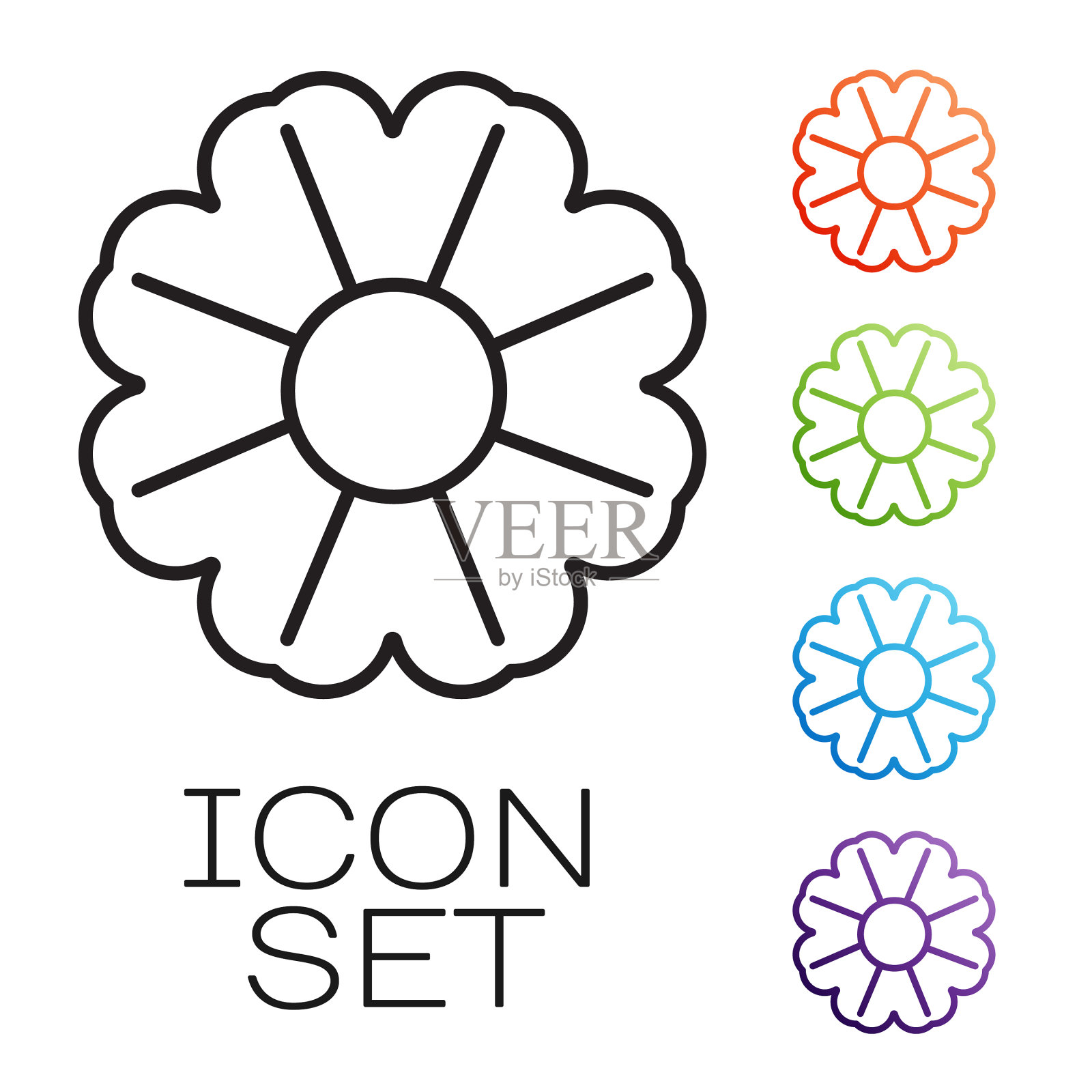 黑线花图标孤立在白色上图标素材