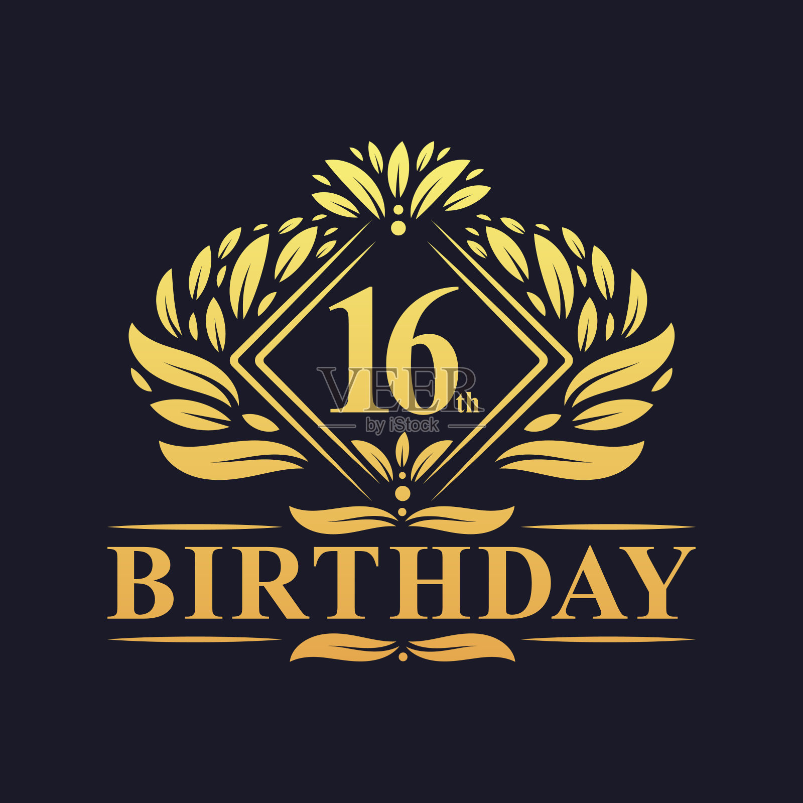 16岁生日标志，奢华金色16岁生日庆典。插画图片素材