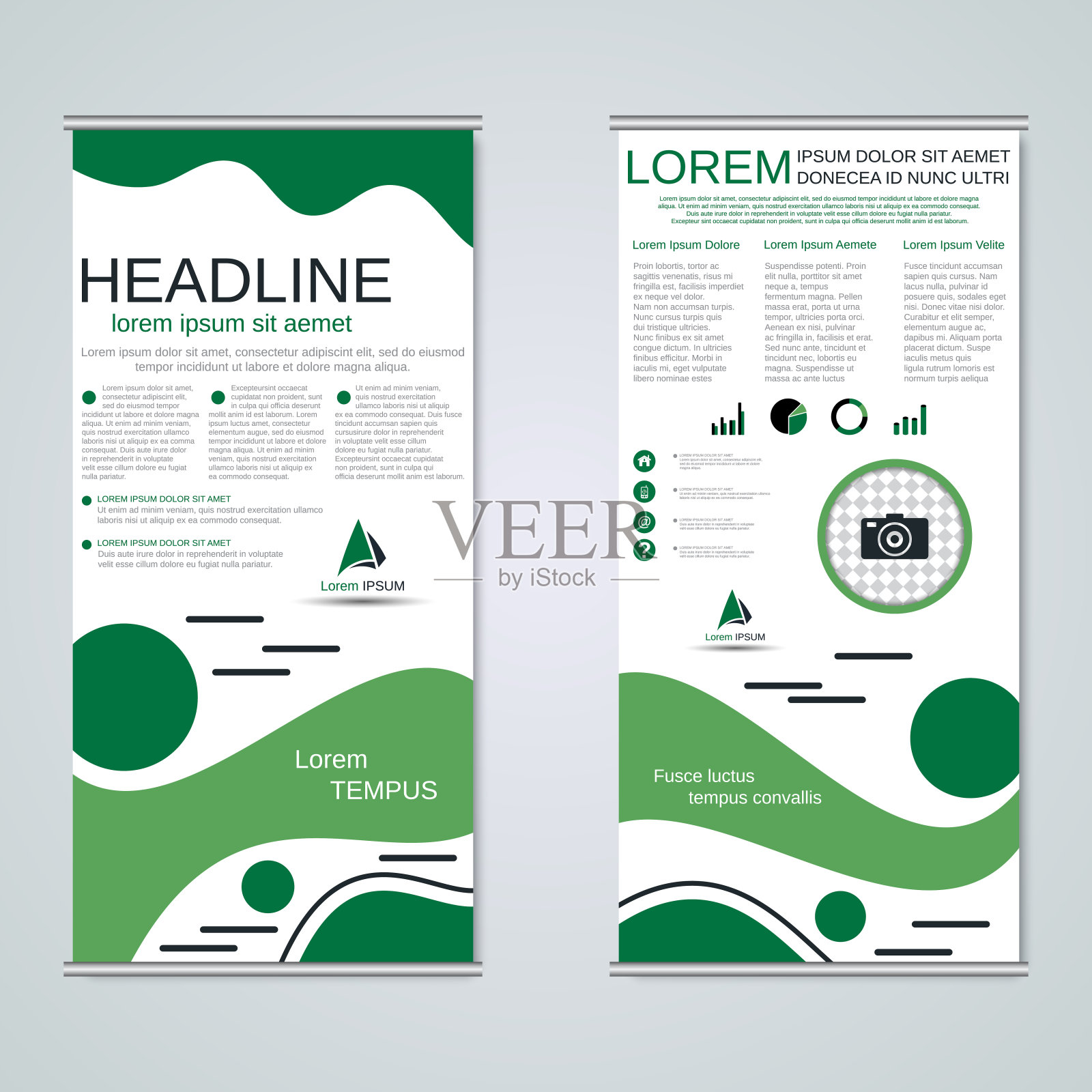 卷起两面旗帜矢量模板设计模板素材