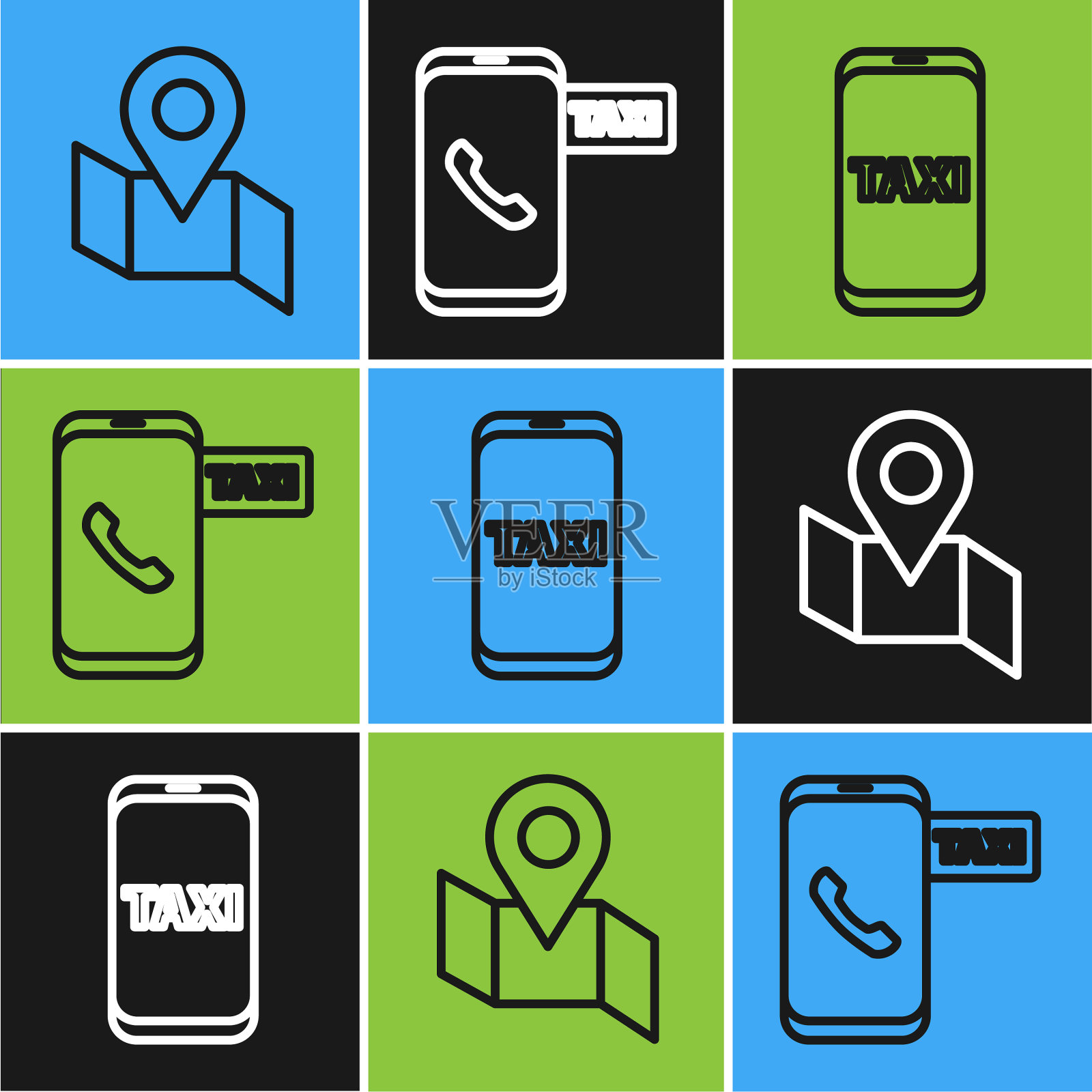 设置线折叠地图与位置标记的士插画图片素材