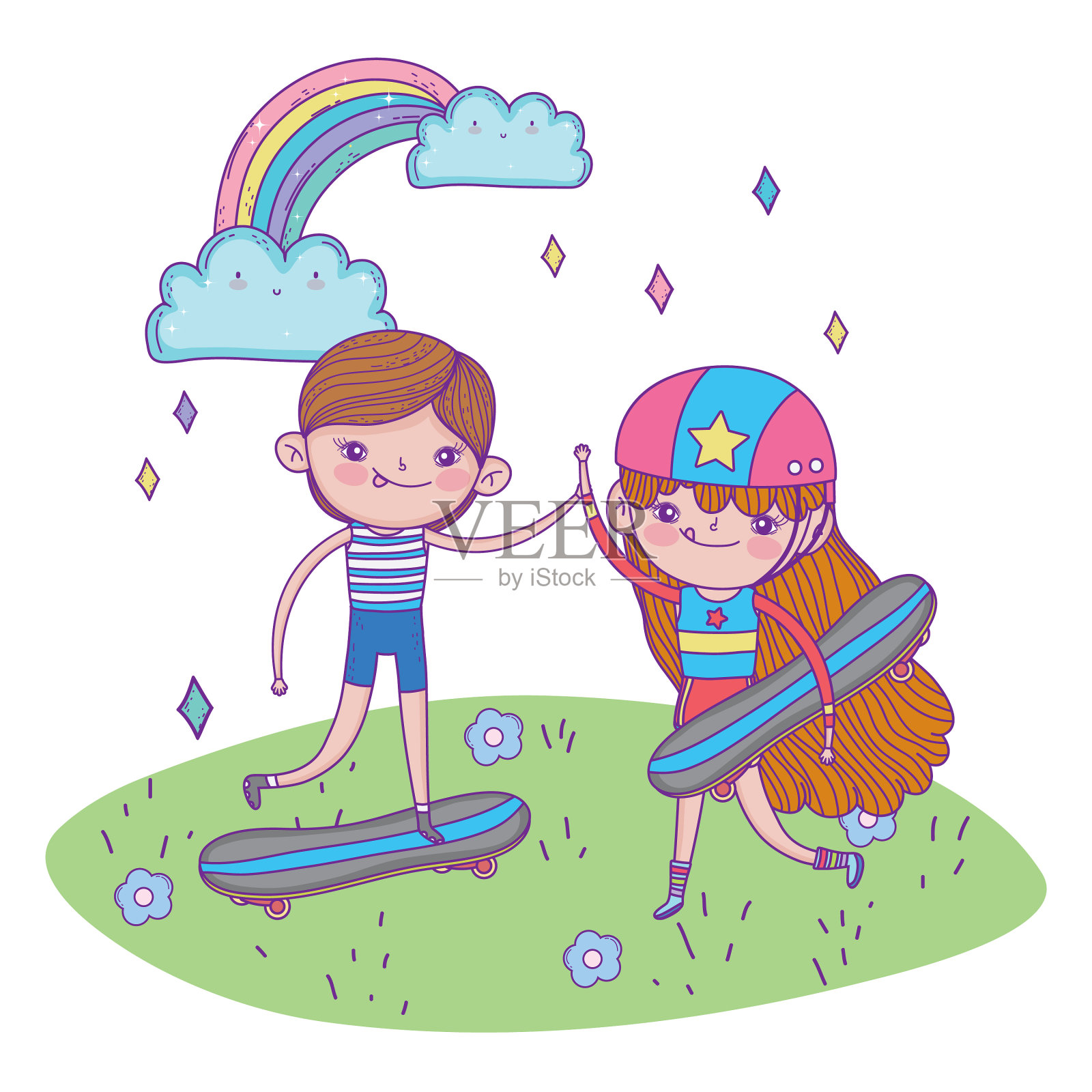 可爱的男孩和女孩儿童节快乐设计元素图片