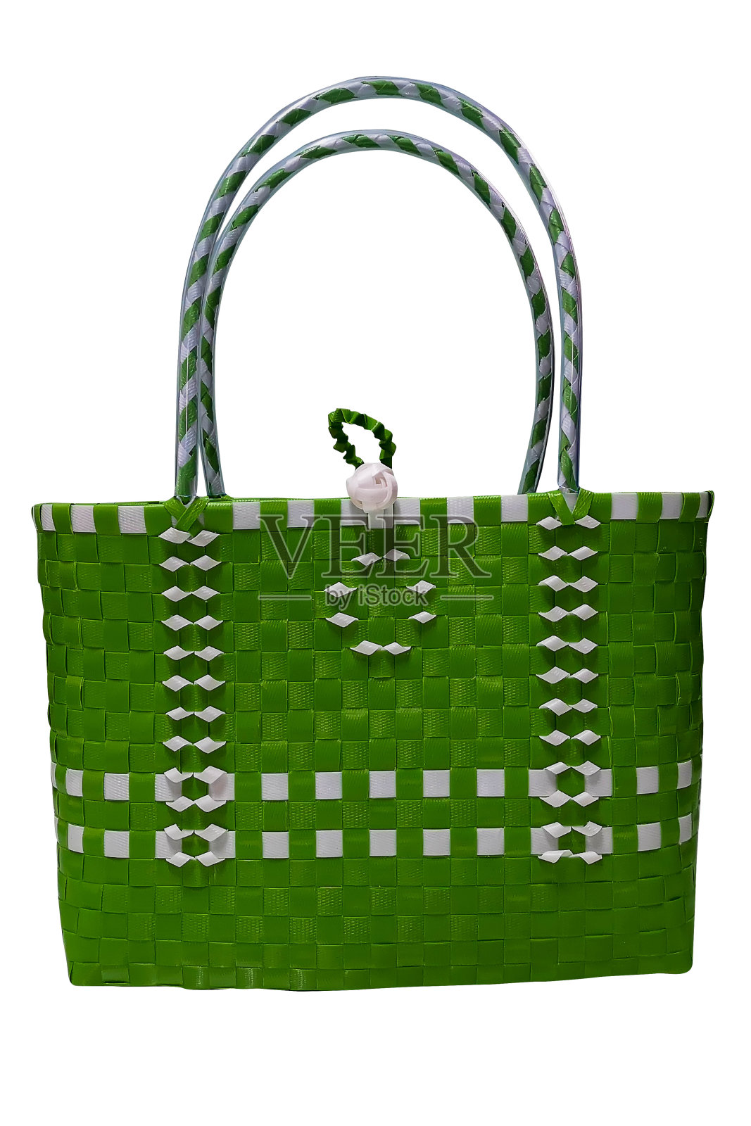 白色背景的塑料编织篮子照片摄影图片