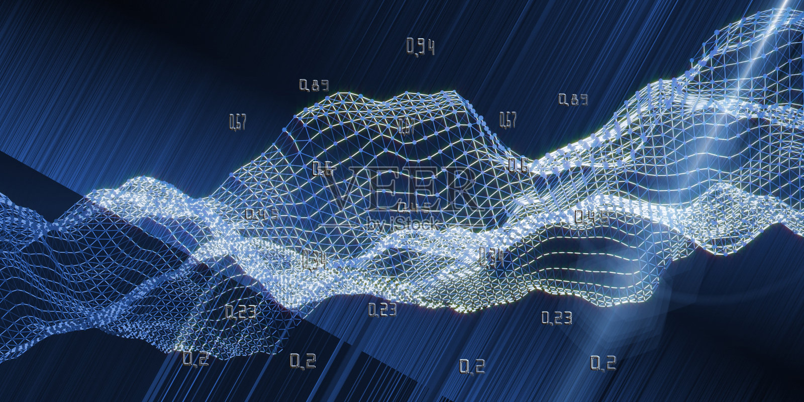 摘要基于网格数据和亮线的背景分析算法。人工智能的商业概念。量子虚拟加密。分析算法的横幅。大数据。插画图片素材