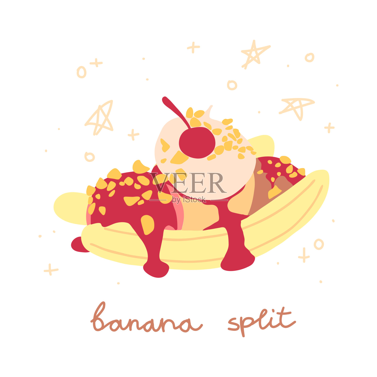 香蕉分裂插图，孤立插画图片素材