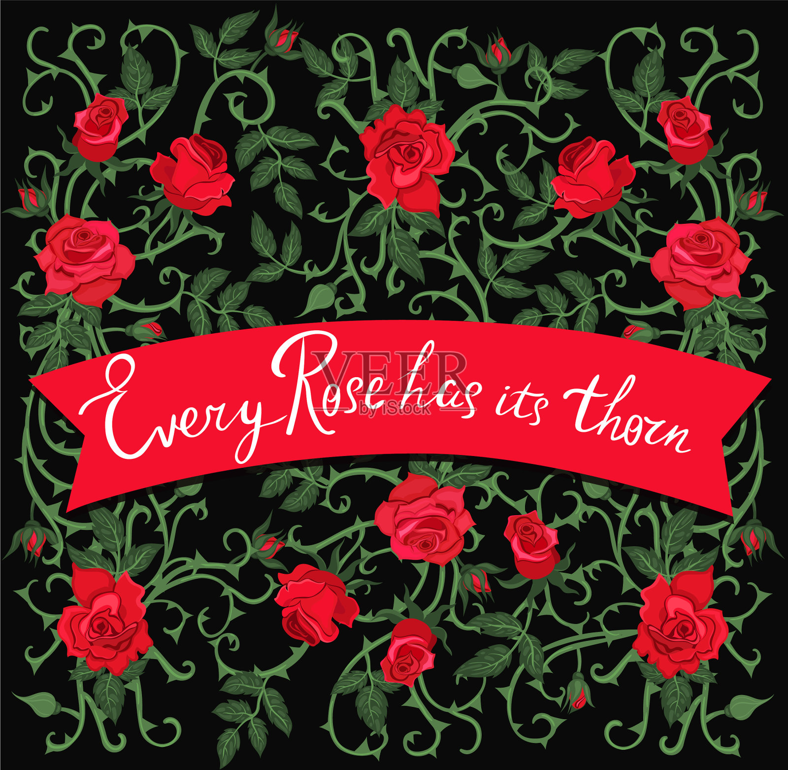 每朵玫瑰都有它的刺插画图片素材